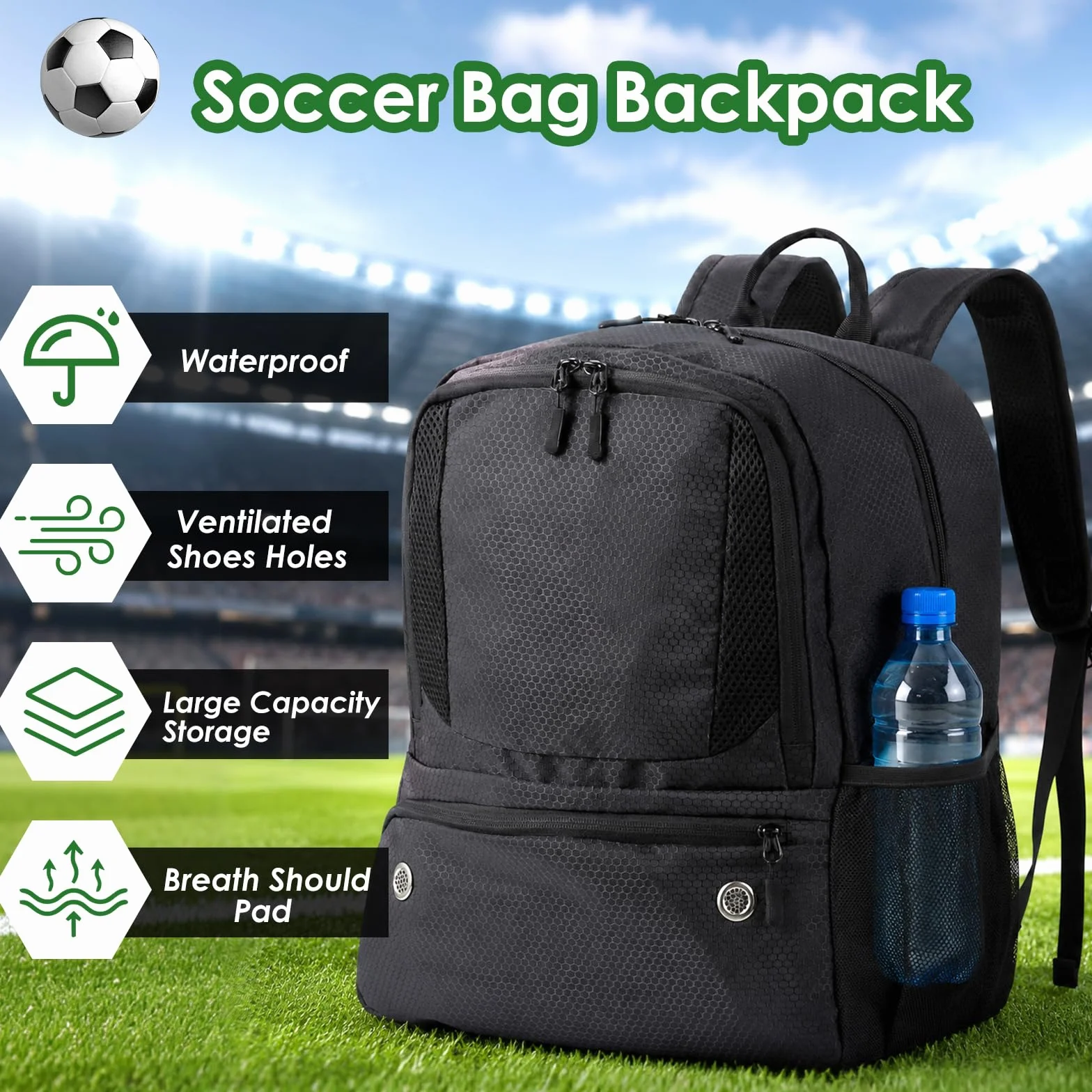 Mochila para fútbol 35 litros impermeable con compartimento inferior