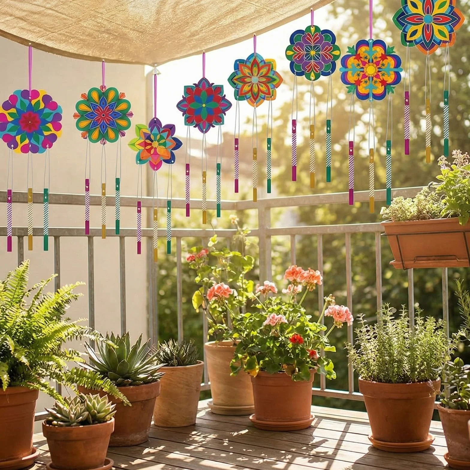 Juego de 10 carillones de viento para niños, manualidades, madera, carillones de viento para niños, mandala, juegos de manualidades de madera, decoración de jardín, creativos, para invitados, fiestas