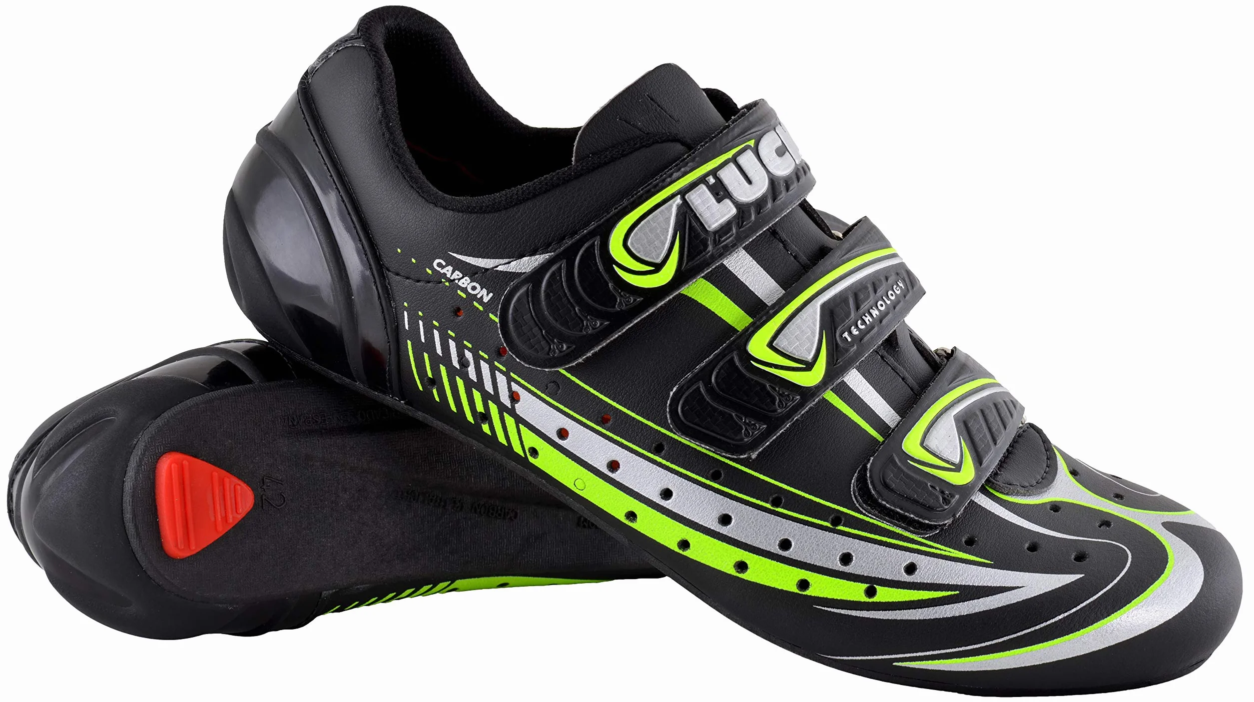LUCK Zapatilla de Ciclismo Mega Carretera Suela Carbono Triple Tira Velcro