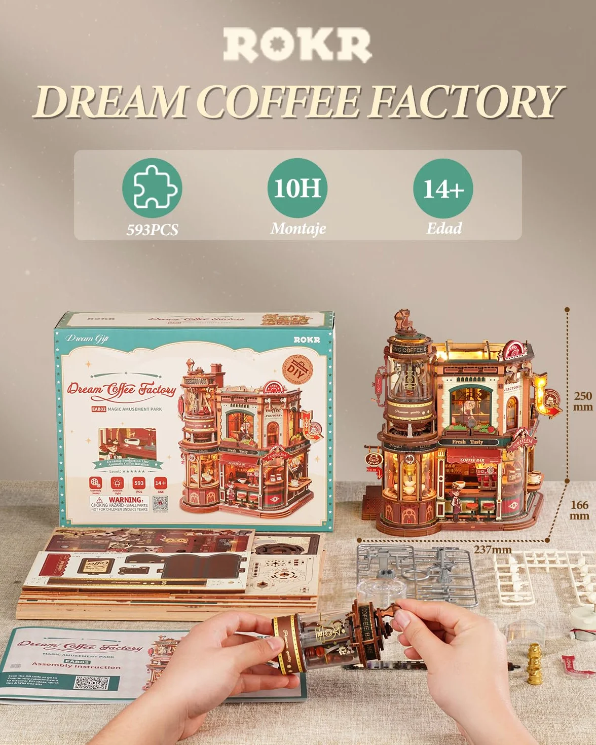 ROKR Puzzle 3D Madera Café en la Esquina Maquetas Construir Adultos Dream Coffee Factory EAB02
