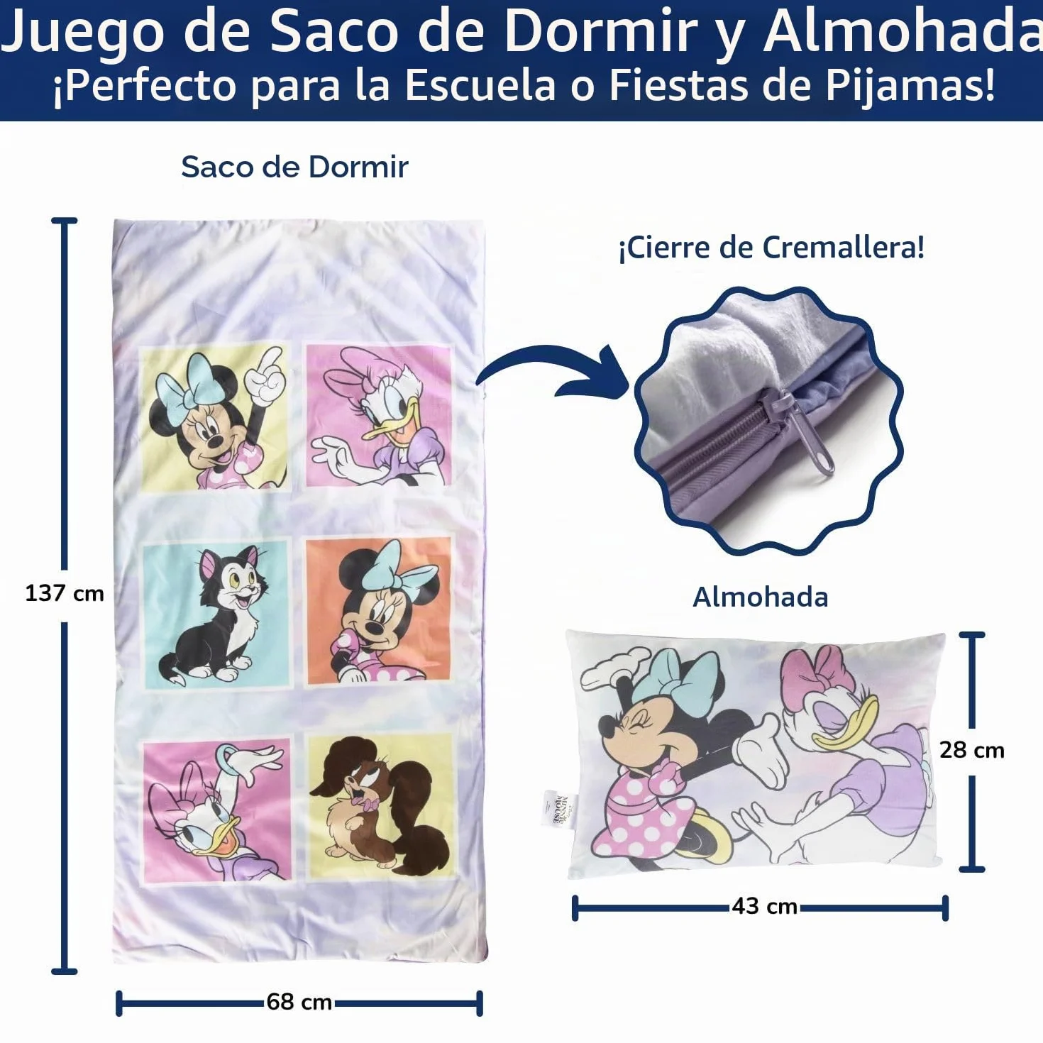 Juego de saco de dormir y almohada para niños, acogedor (137 x 61 cm), saco de dormir interior con asa de transporte y almohada (43 x 28 cm), ideal para viajes escolares y fiestas de pijamas, juego de