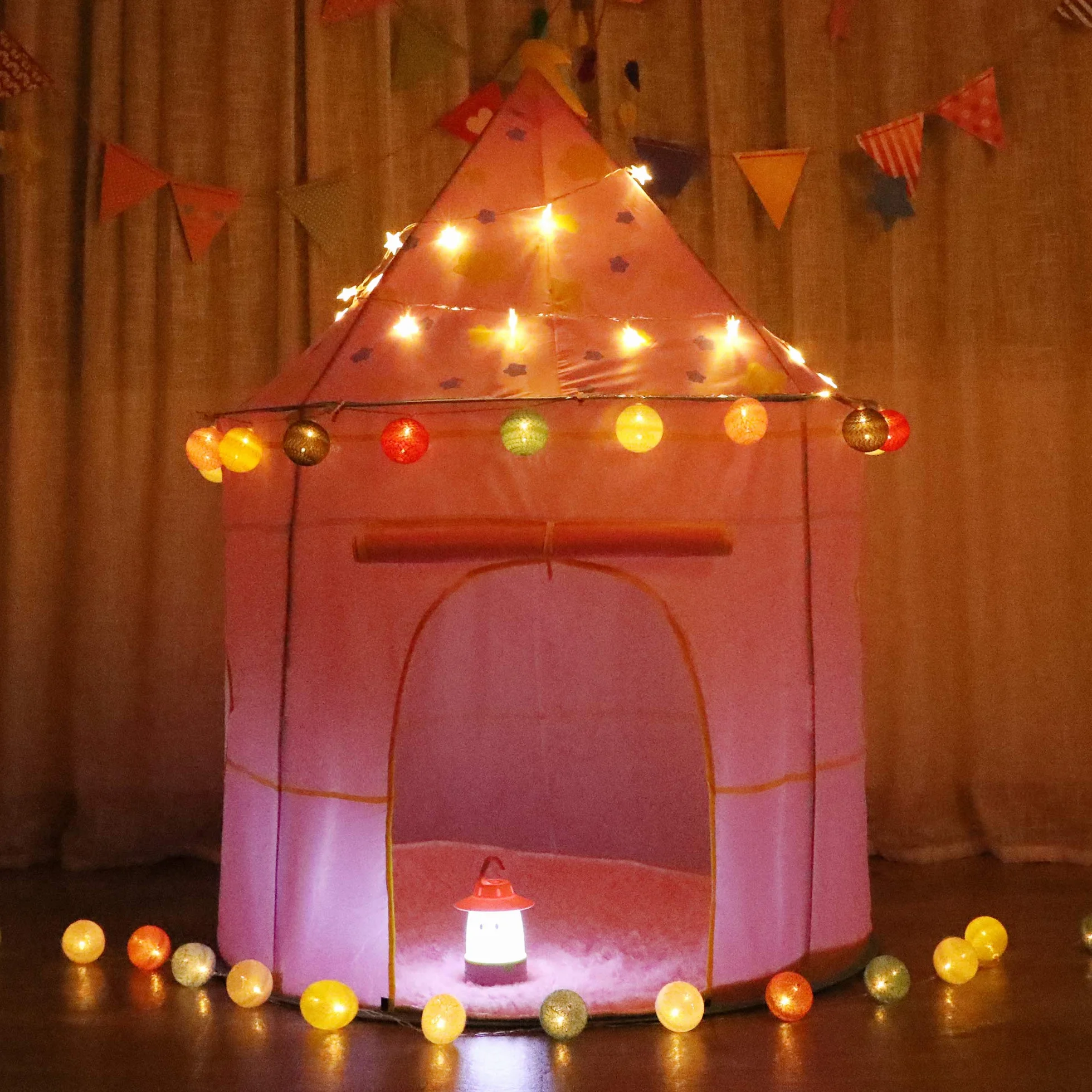Carpa para niños,con Luces de Estrellas Castillo,Tienda para Niños, Playhouse Toy para Juegos de Interior y Exterior,Navidad & Cumpleaños Regalos para Niños Chico Niña (Rosa Luna)