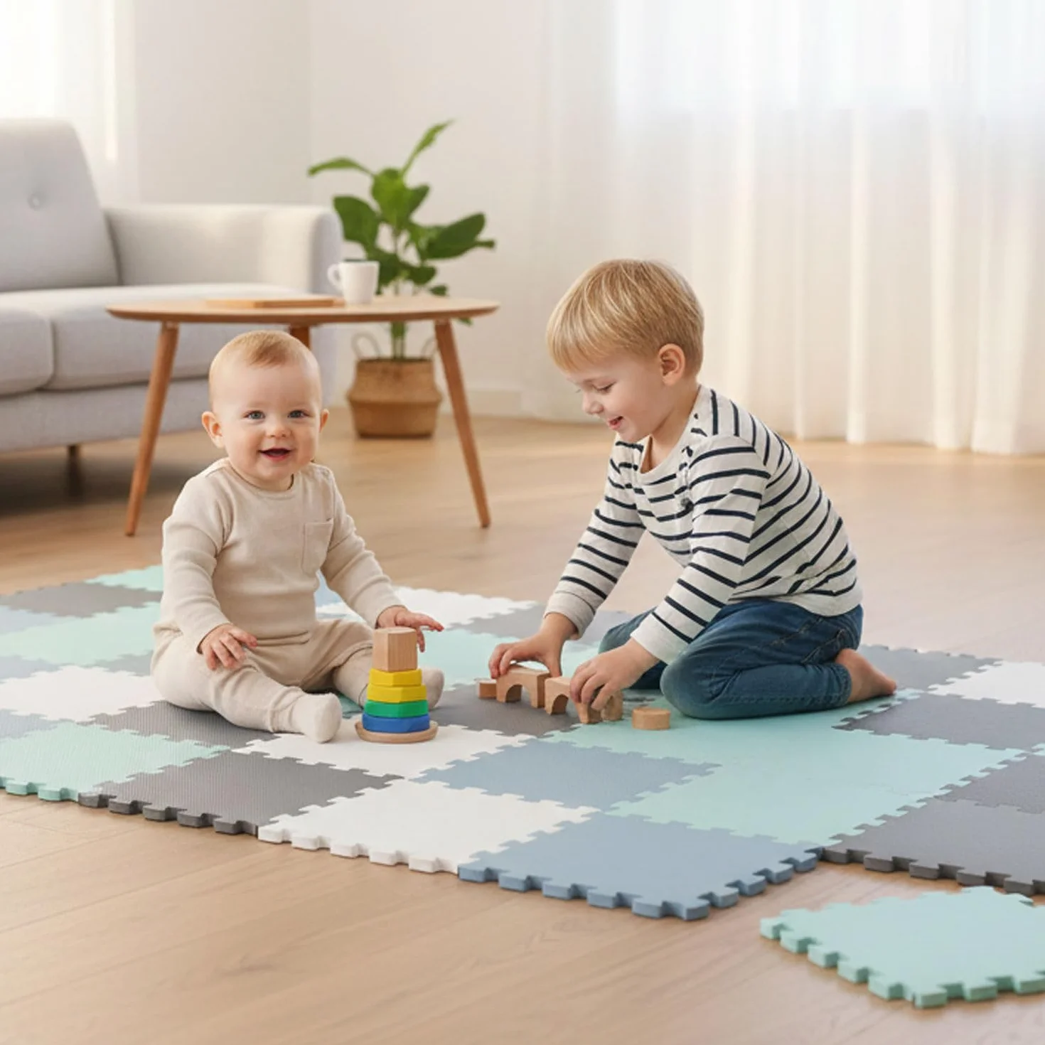 LittleTom 36 Piezas Alfombra Bebé desde el Primer Mes - 30x30 cm Colchoneta de Espuma EVA Acolchada - Superficie Puzzle Antideslizante para Niños Pequeños - Suelo Protector para la Habitación Infantil