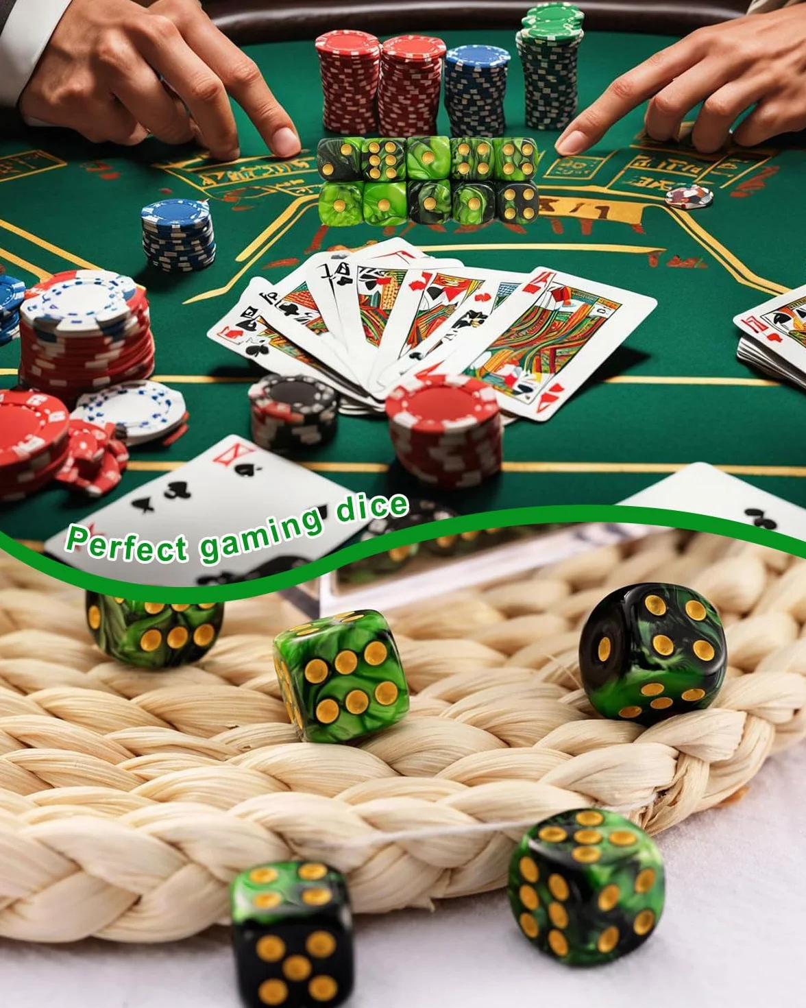 10 PCS Dados,16mm D6 Dado Acrílicos,Dados Verde-Negro con Bolsa de Tela,para Juegos de Mesa,Rol,Mesa,Lecciones de Matemáticas