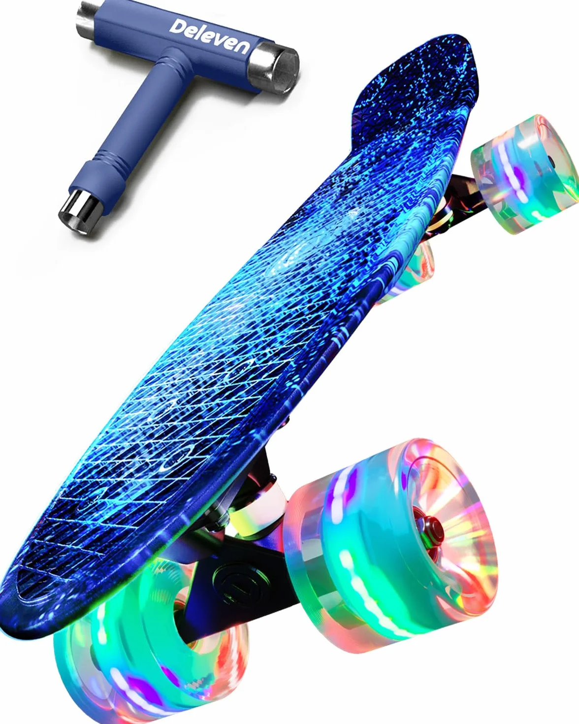 Deleven Monopatín 56cm con Ruedas LED, Herramienta de Skate y Rodamientos ABEC 7 - Skateboard para Niños Principiantes Adolescentes Adultos