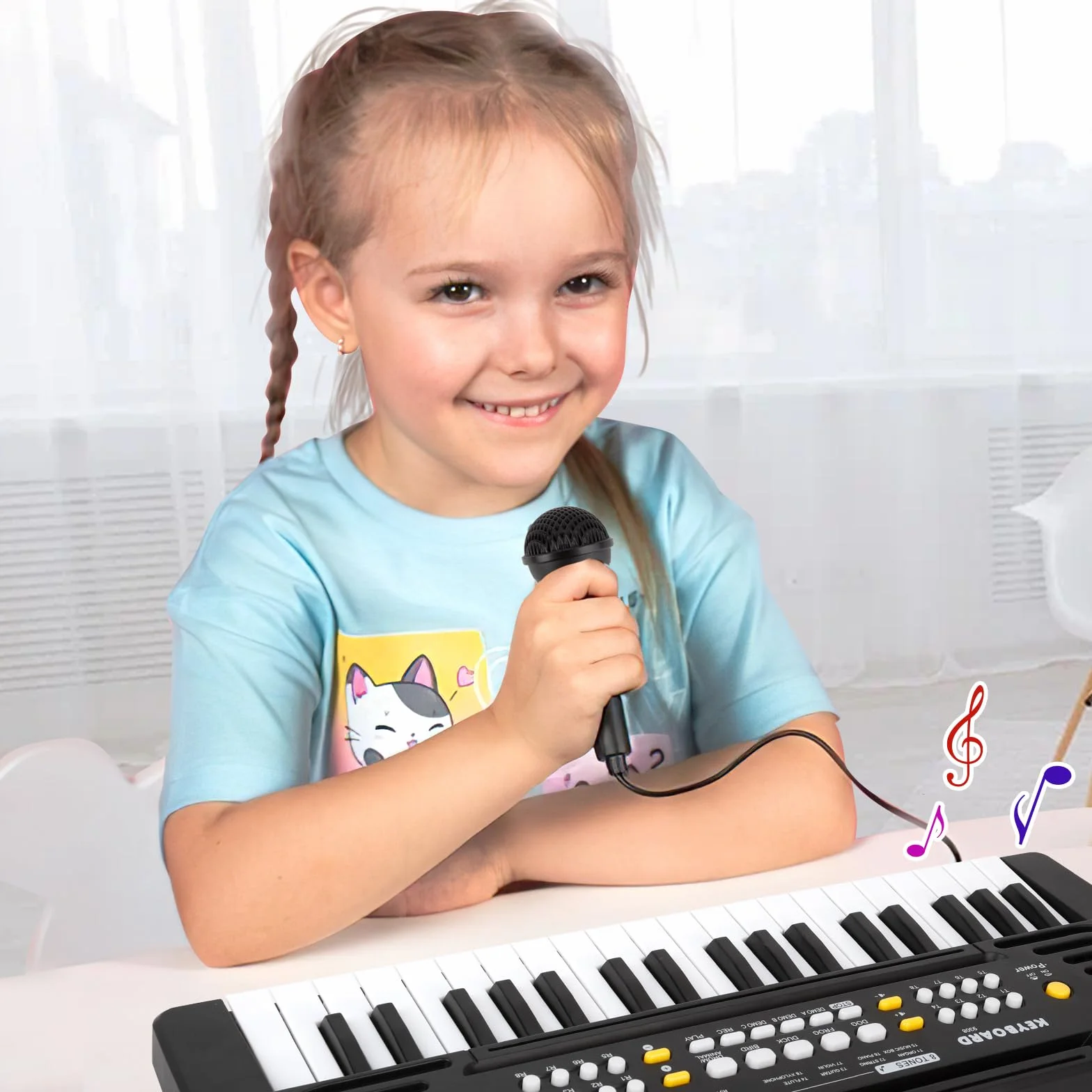 Piano Electrico Infantil con Micrófono, 37 Teclas Multifunción Piano para Niños, Organo Electronico Portátiles Calidad de Sonido HD, Doble Alimentación, Educativa Musical Regalo 3+ Años