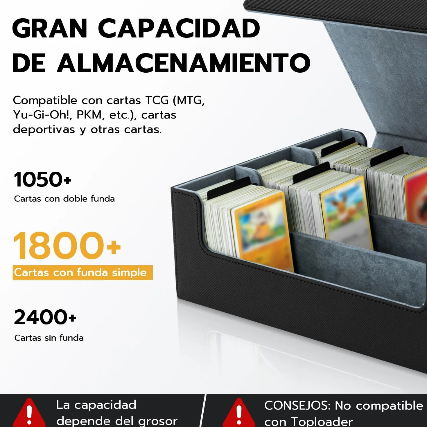 Caja Cartas para MTG, Card Deck Box para 1800+ Cartas Con Compartimento, Magnetic Flip Box con Cuero de PU para Cartas de Magic Commander TCG - [Negro]