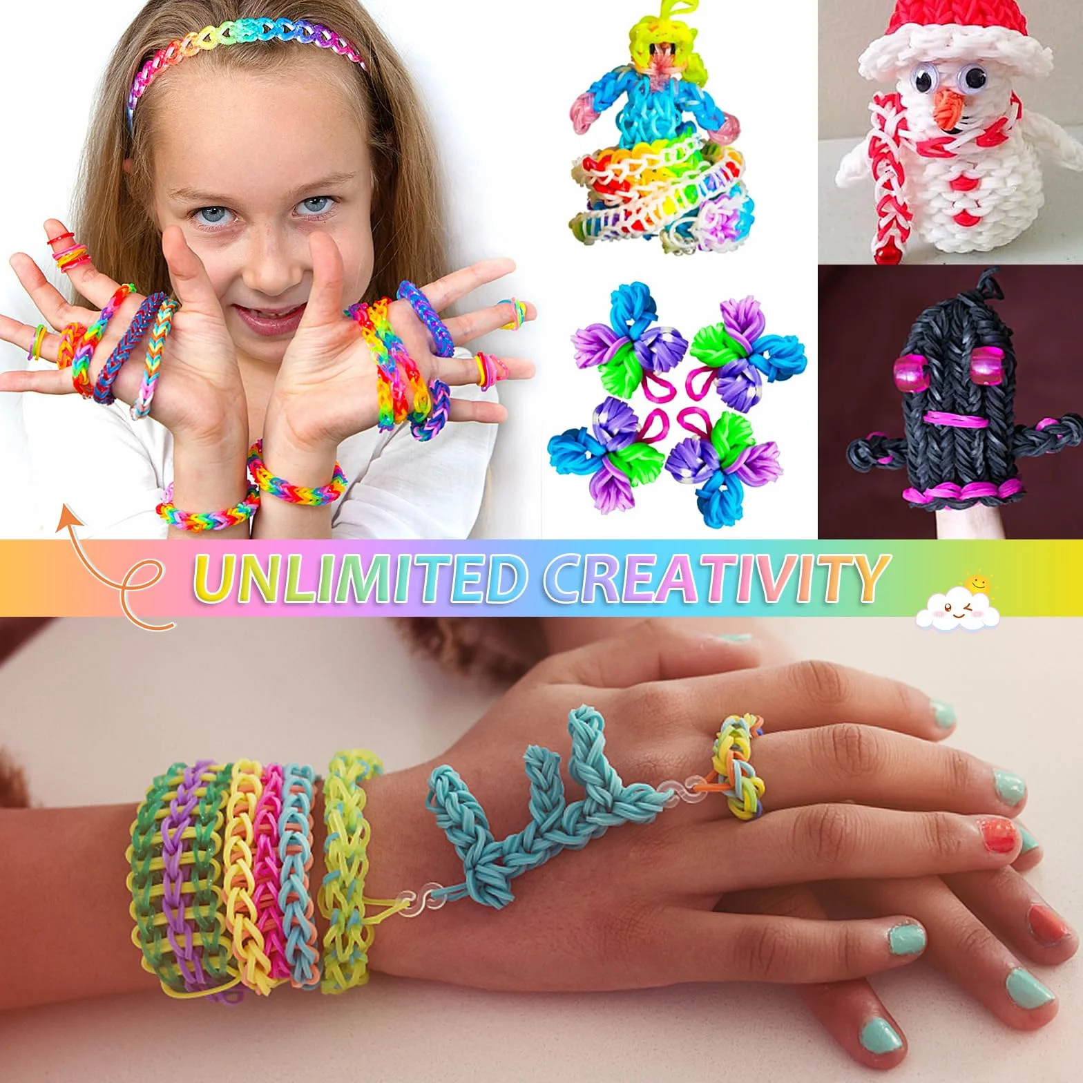 AOKITO Juego de 2500 cintas de loom, 32 colores, bandas de goma con ganchos de perlas, caja de almacenamiento, pulseras de accesorios para hacer tus propias pulseras