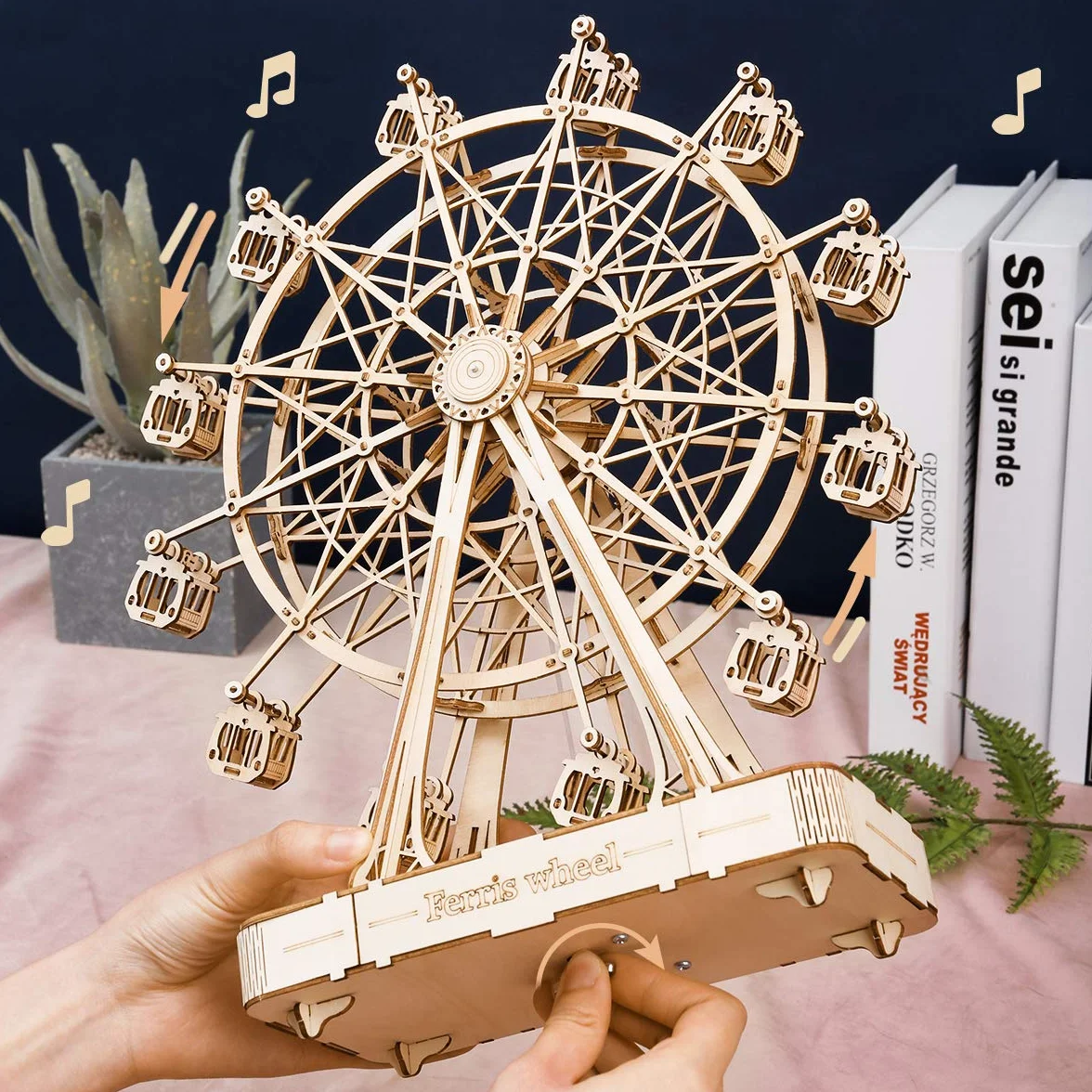 Rolife Modelos Mecánicos Kits Ferris Wheel con música Puzzle de Madera 3D para niños y Adultos