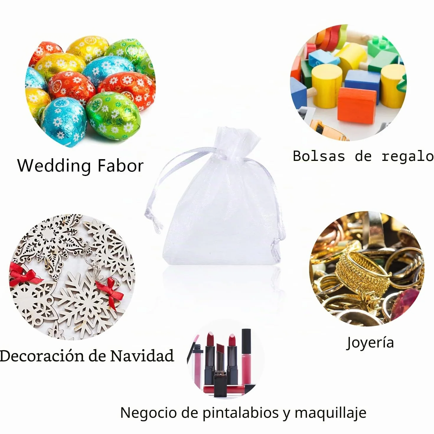 OWill 50 Pcs Bolsitas de Tela Pequeñas 7x9cm Bolsas de Organza Blanco,Bolsitas Regalo Pequeñas para Joyas con Cordón para Boda Favores Joyas y Dulces,festivales y fiestas