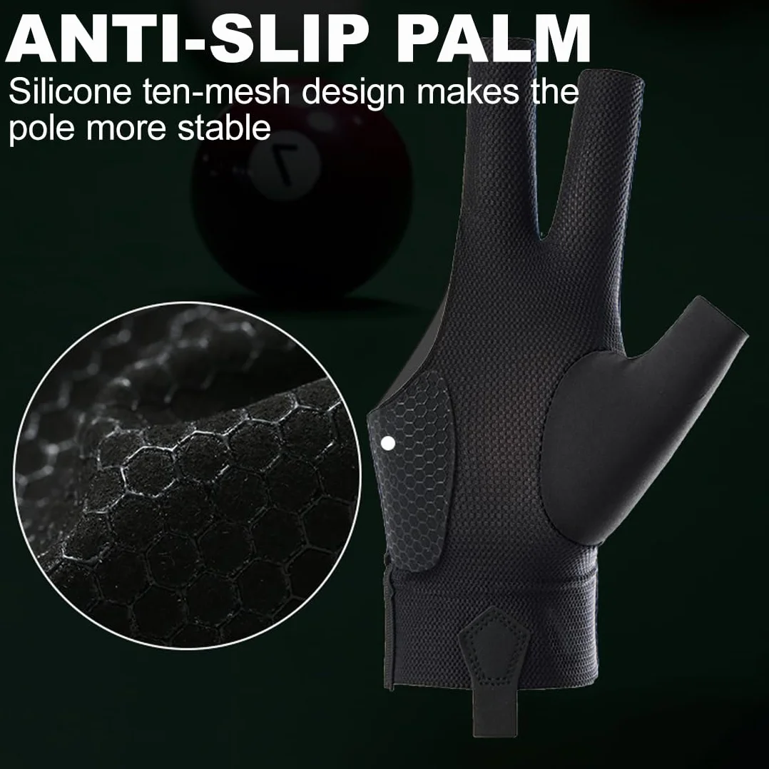 Guante de billar antideslizante ajustable para mano derecha 1 pieza negro