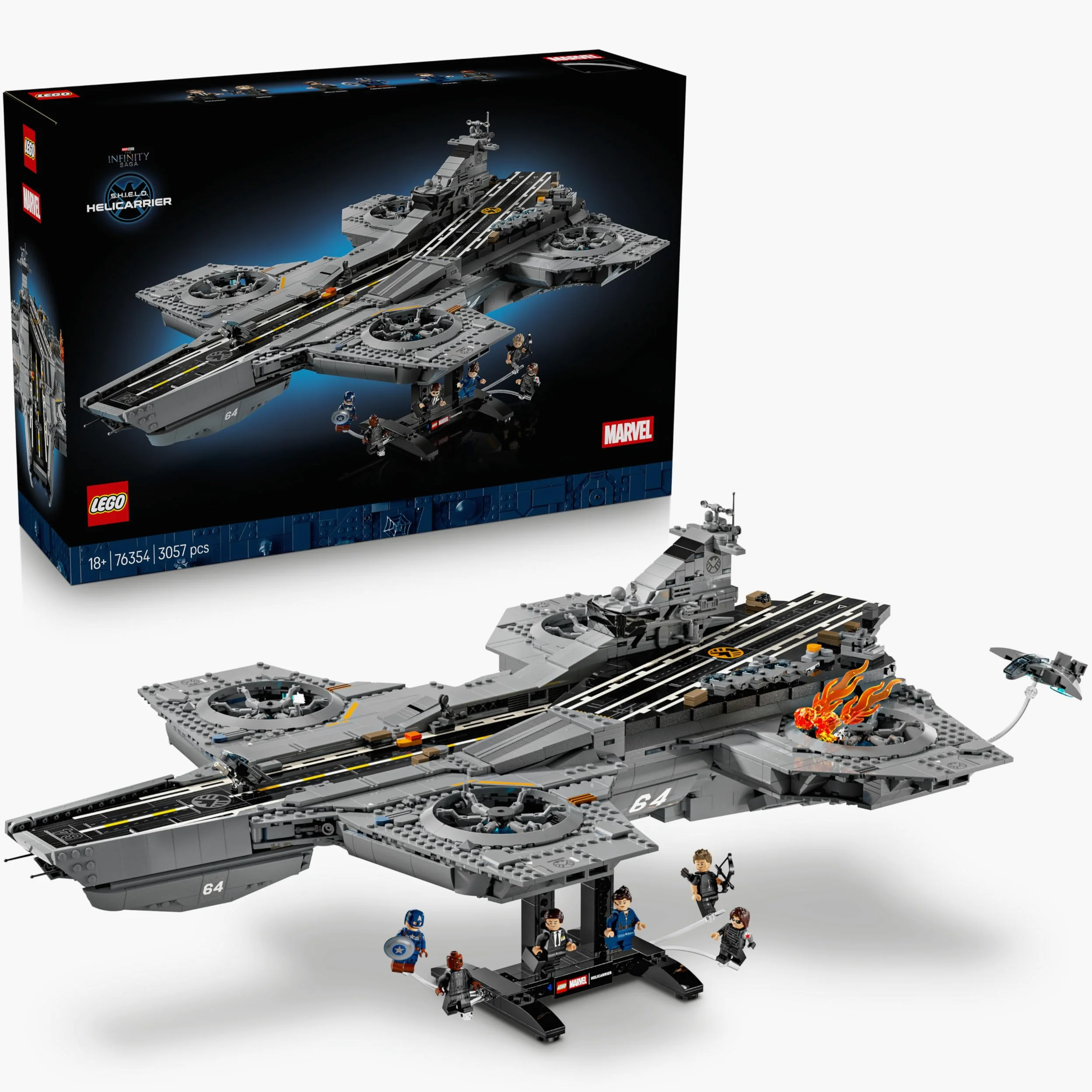 LEGO | Marvel Helitransporte de S.H.I.E.L.D. – Kit de Construcción para Adultos de Portaaviones – 6 Minifiguras inc. Capitán América y Nick Furia – Decoración para la Estantería - Idea de Regalo 76354