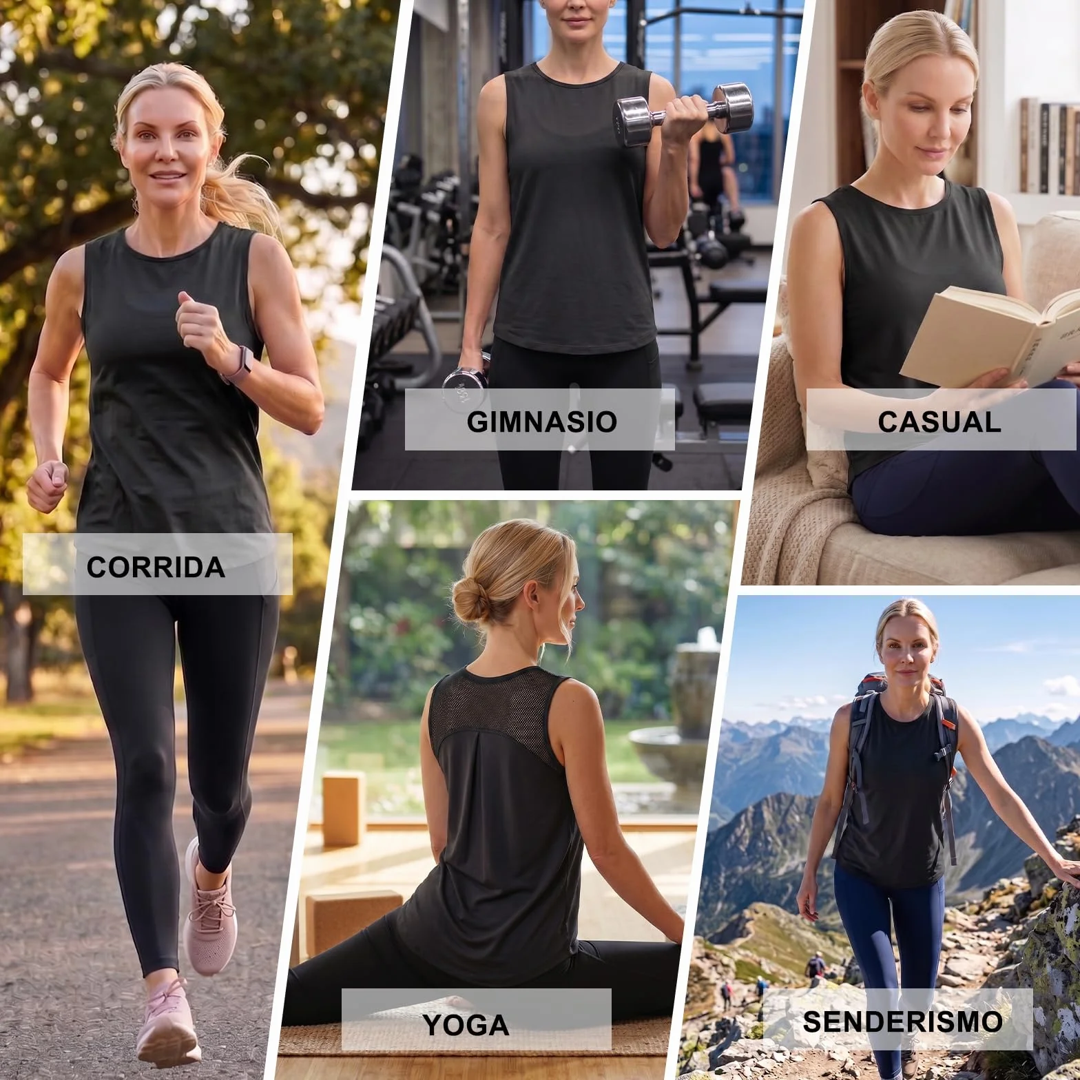 Camiseta Deportiva Mujer Espalda Malla Top Transpirable Secado Rápido Sin Mangas Fitness Alta Elasticidad Ligero Yoga Cuello Redondo Running Gimnasio