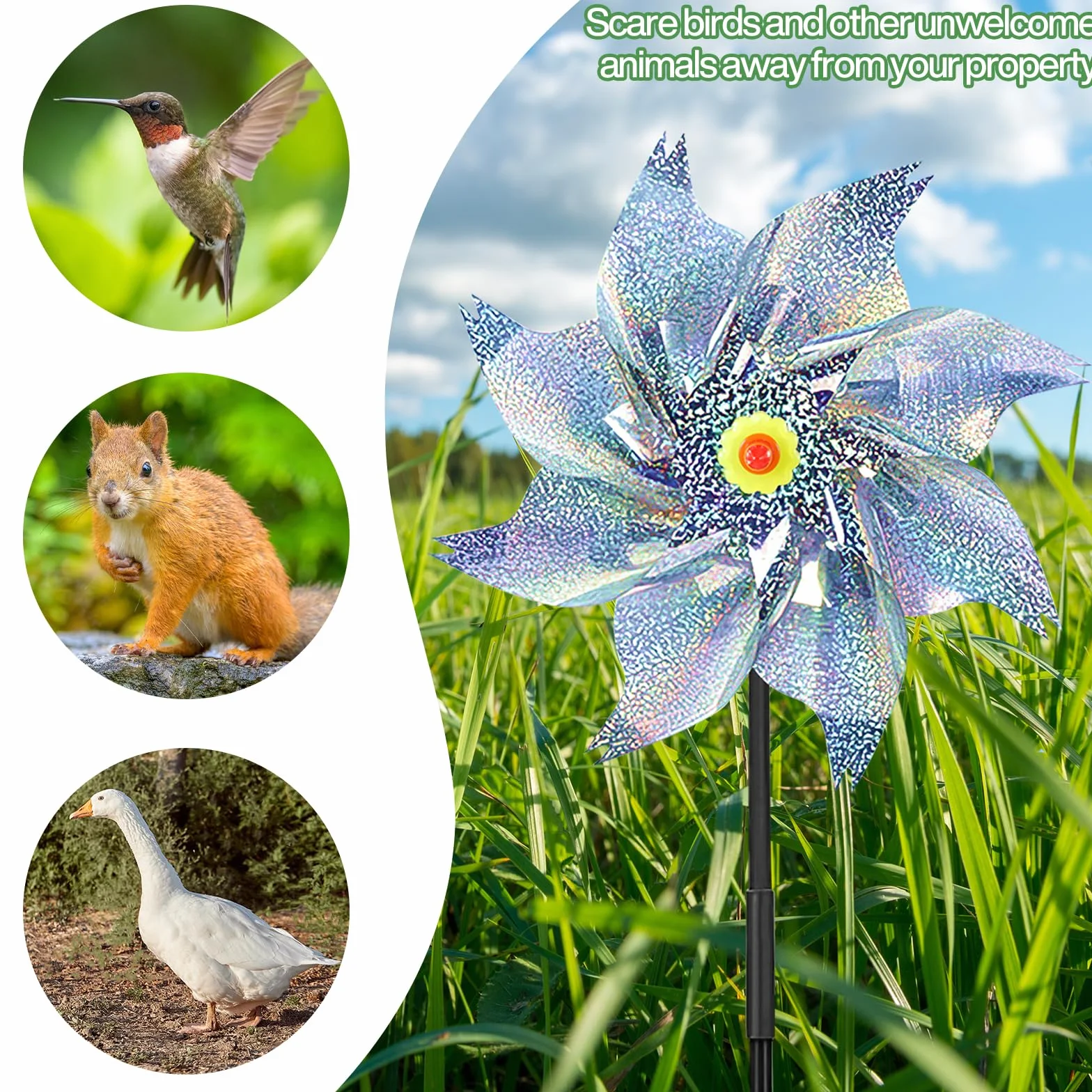 9PCS Molinos de Viento Reflectivos,Repelente de Aves,Molino de Viento Jardin,Repelente de Palomas, Pajaros.Se Utiliza para Proteger Jardines,Granja.