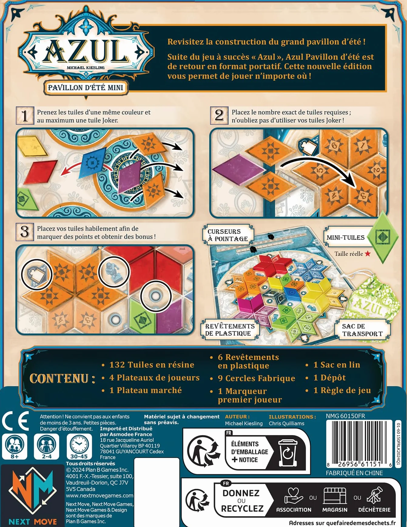 NEXT MOVE Asmodee Azul: PAVILLON D'Ete Mini - Juegos de Mesa - Juego de Viaje - Familia y Niños a Partir de 8 años - de 2 a 4 Jugadores - Versión Francesa