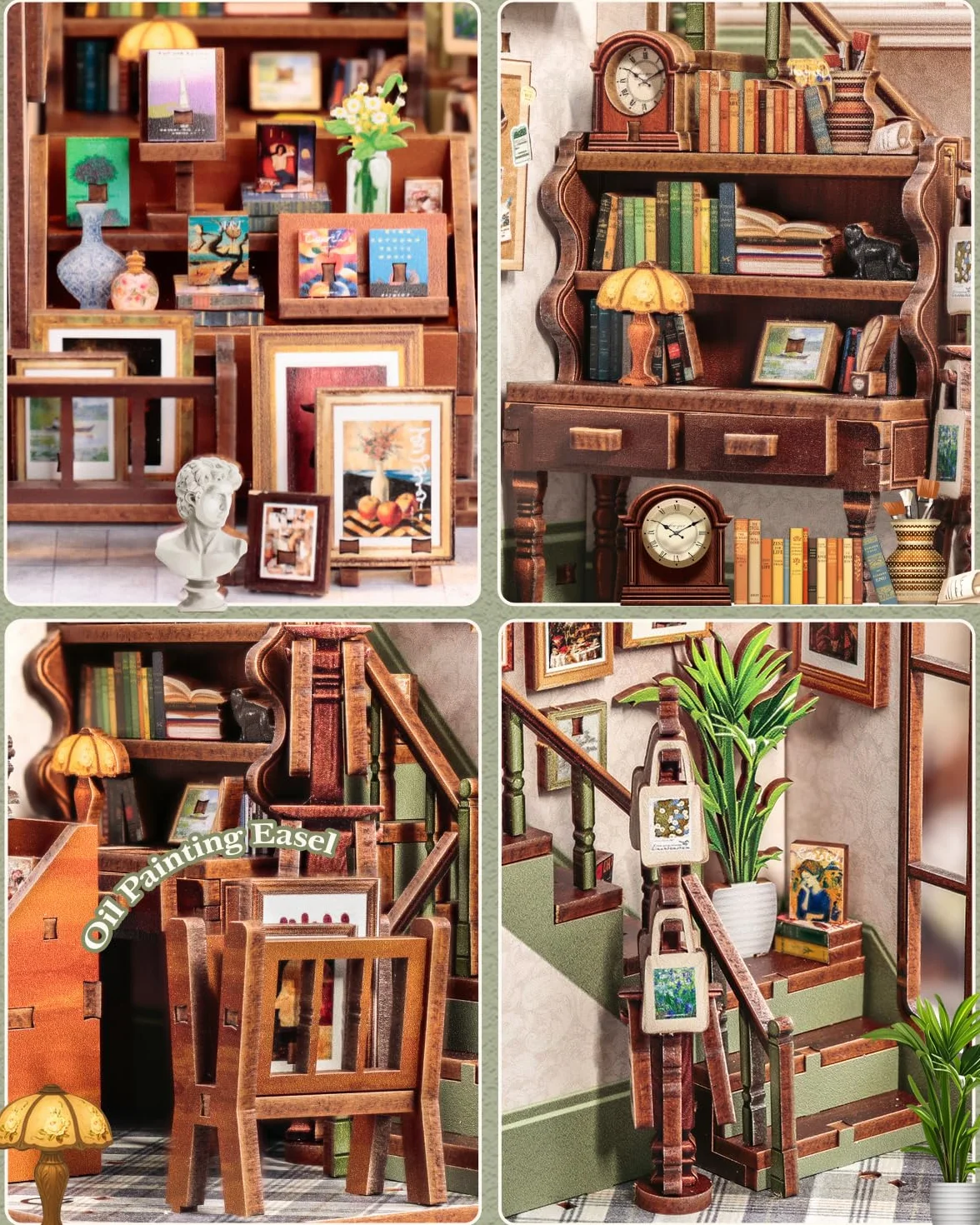 CUTEBEE Book Nook -Casa De MuñEcas Construye A Sí Mismo, Una Casa En Miniatura Retro Y ArtíStica, Bookend De Puzzle De Madera 3D, DecoracióN Creativa De EstanteríA, Regalos（Gellery Bookstore）
