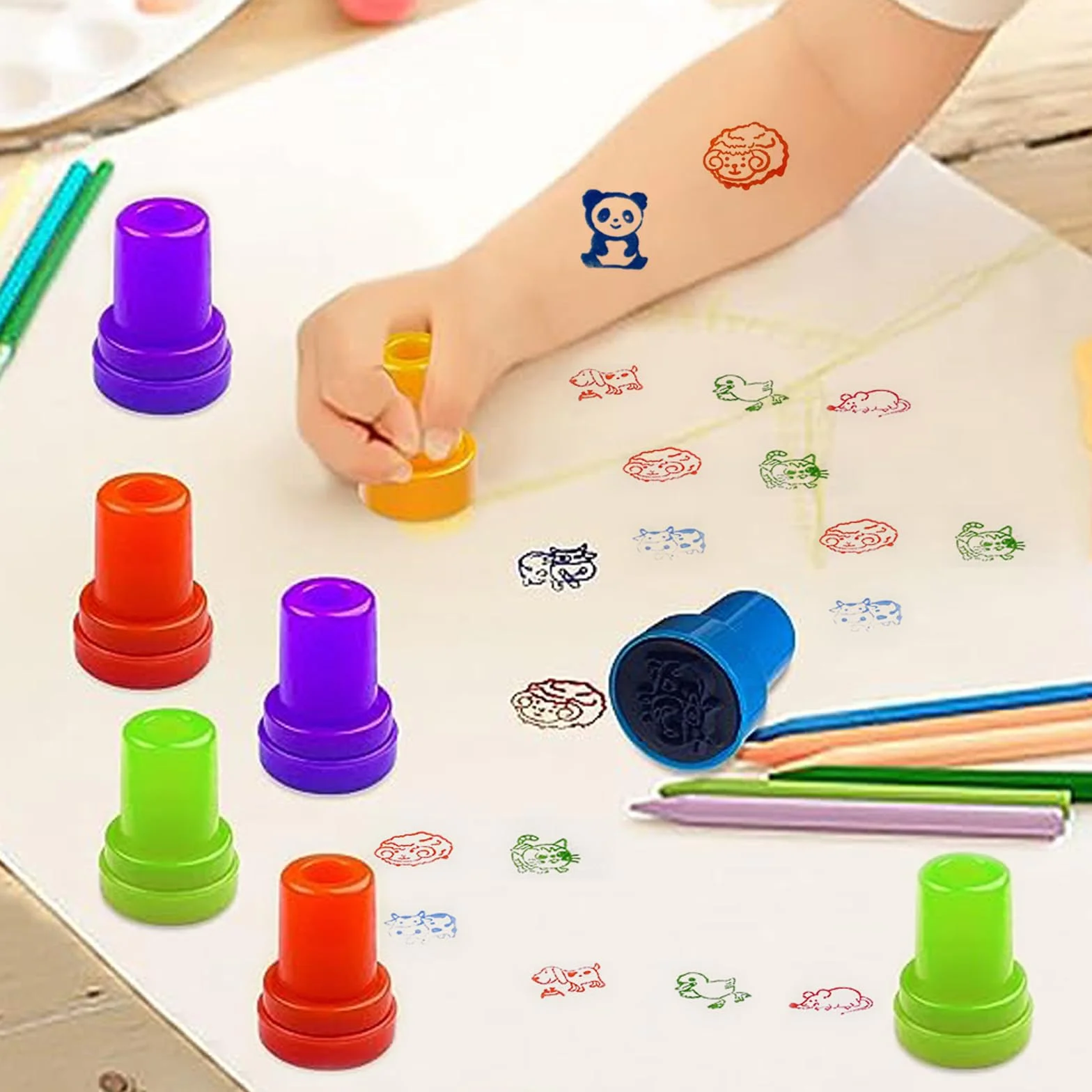 Nutabevr 30 Piezas 5 Colores Disponibles Animals Stamps Conjunto Sellos,Sellos infantiles colores,para Jugar sobre Papel Juguetes Artesanales, Fiesta Infantil Premios Escolares Regalo de Cumpleaños