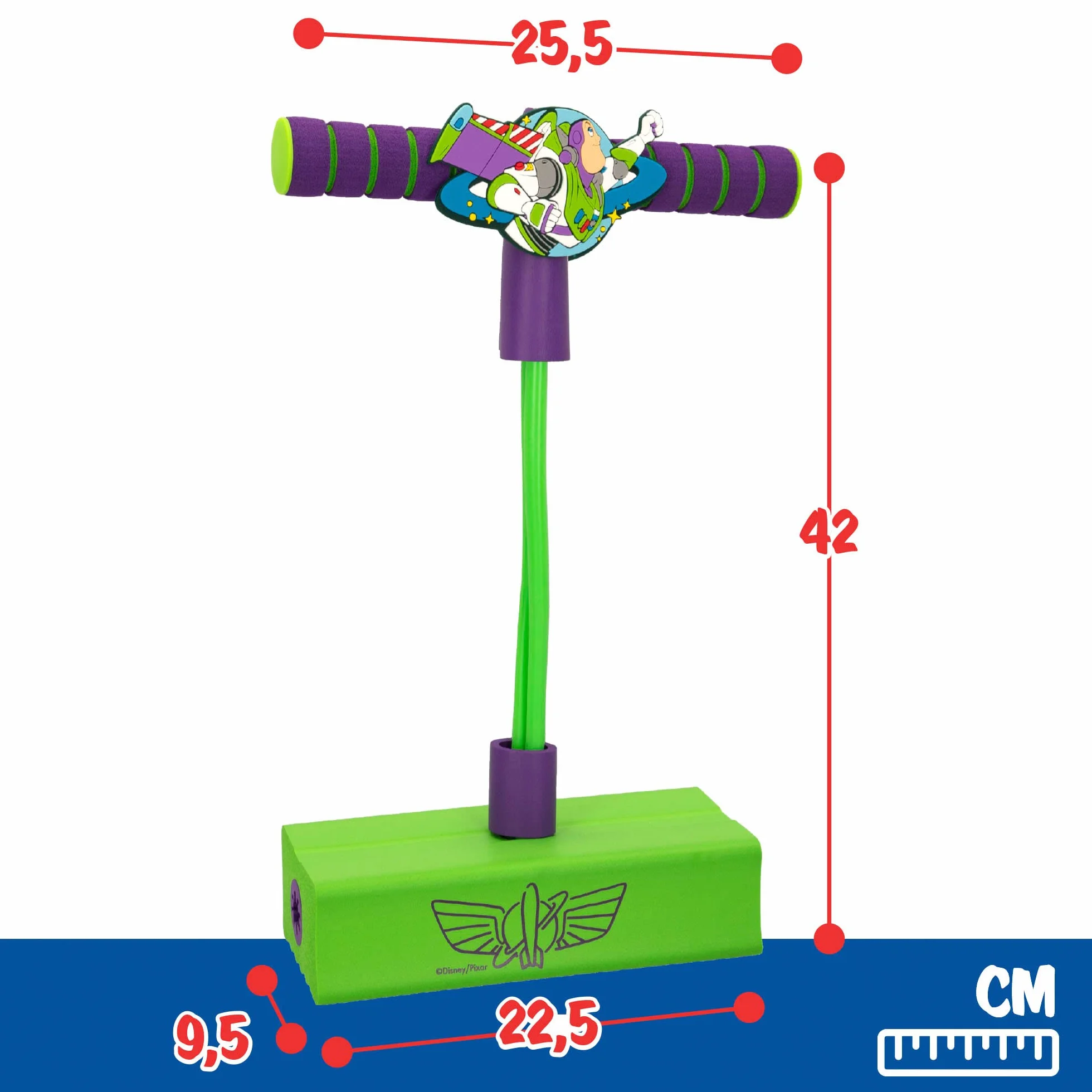COLORBABY Disney, Pogo stick Buzz Lightyear, Toy Story juguetes, jumper de goma 42cm de altura, saltarín ligero y fácil de transportar, niños a partir de 3 años (77322)