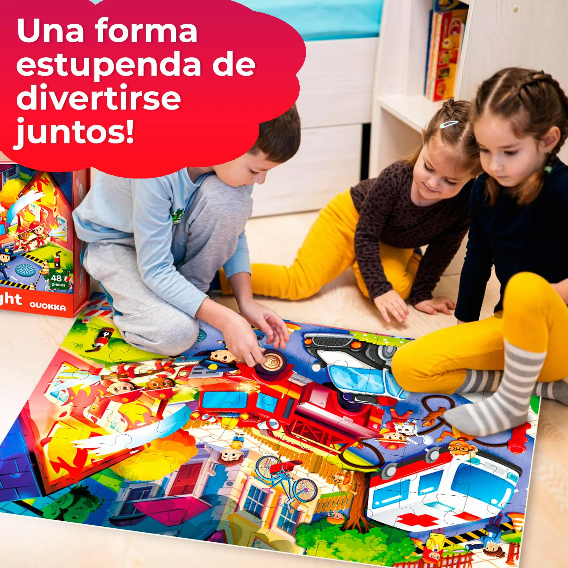 QUOKKA Puzzle Gigante Niños 3 4 5 Años - 60x90 cm 48 Piezas Puzzle XXL de Suelo Infantiles 5 6 Años - Grande Juguete Camión de Bomberos - Regalo Educativo para Niños y Niñas de 2 a 6