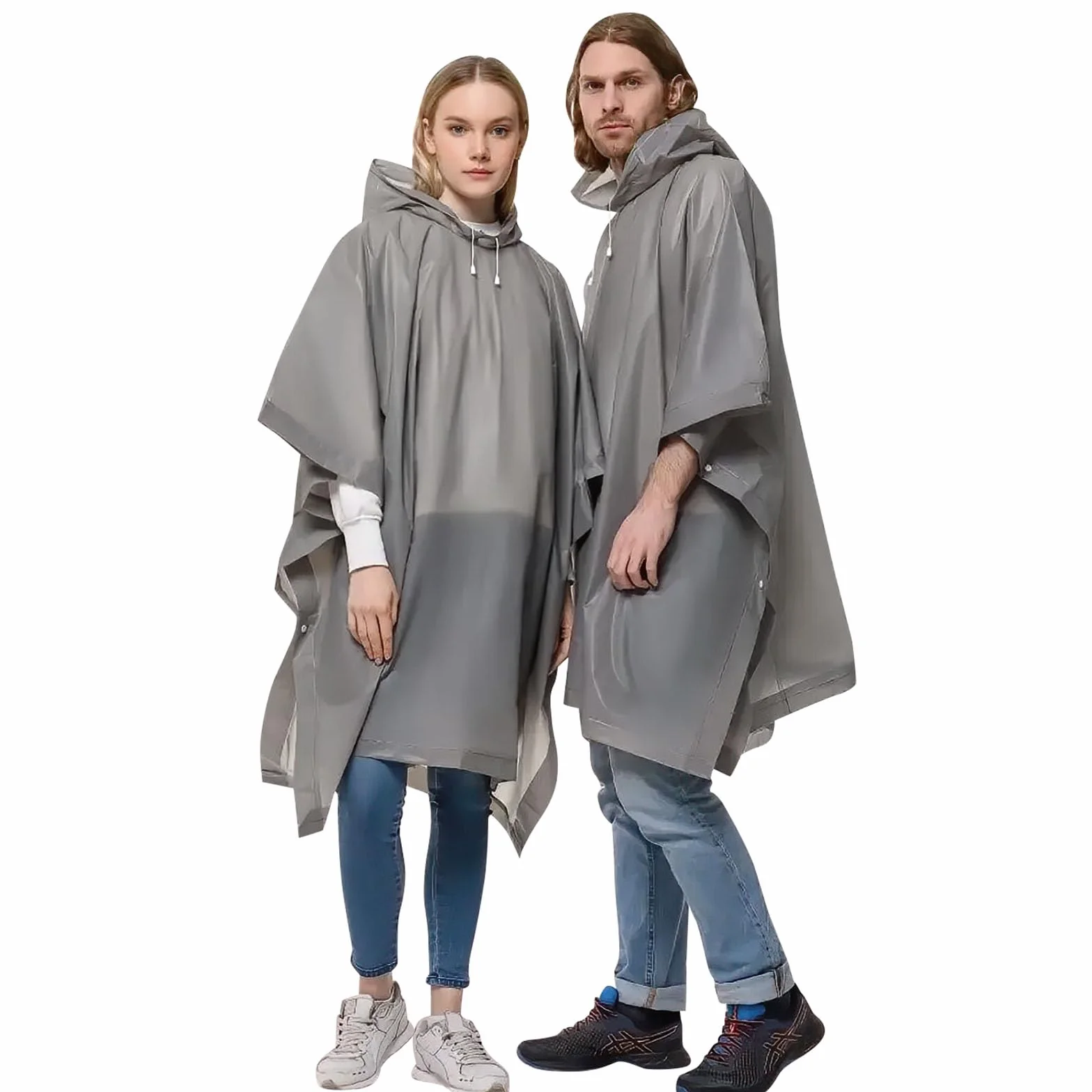 Poncho Impermeable Reutilizable con Capucha 2 Piezas Gris Azul para Senderismo Ciclismo Camping