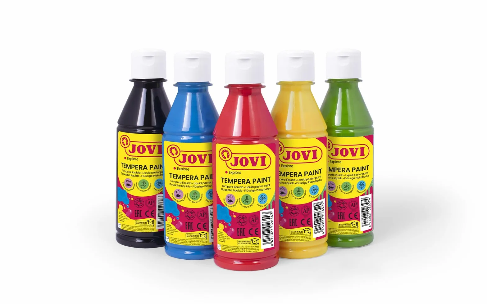 Jovi - Témpera líquida 6 botes de 250ml, colores primarios, formato escolar | fácil de lavar, ideal para uso escolar