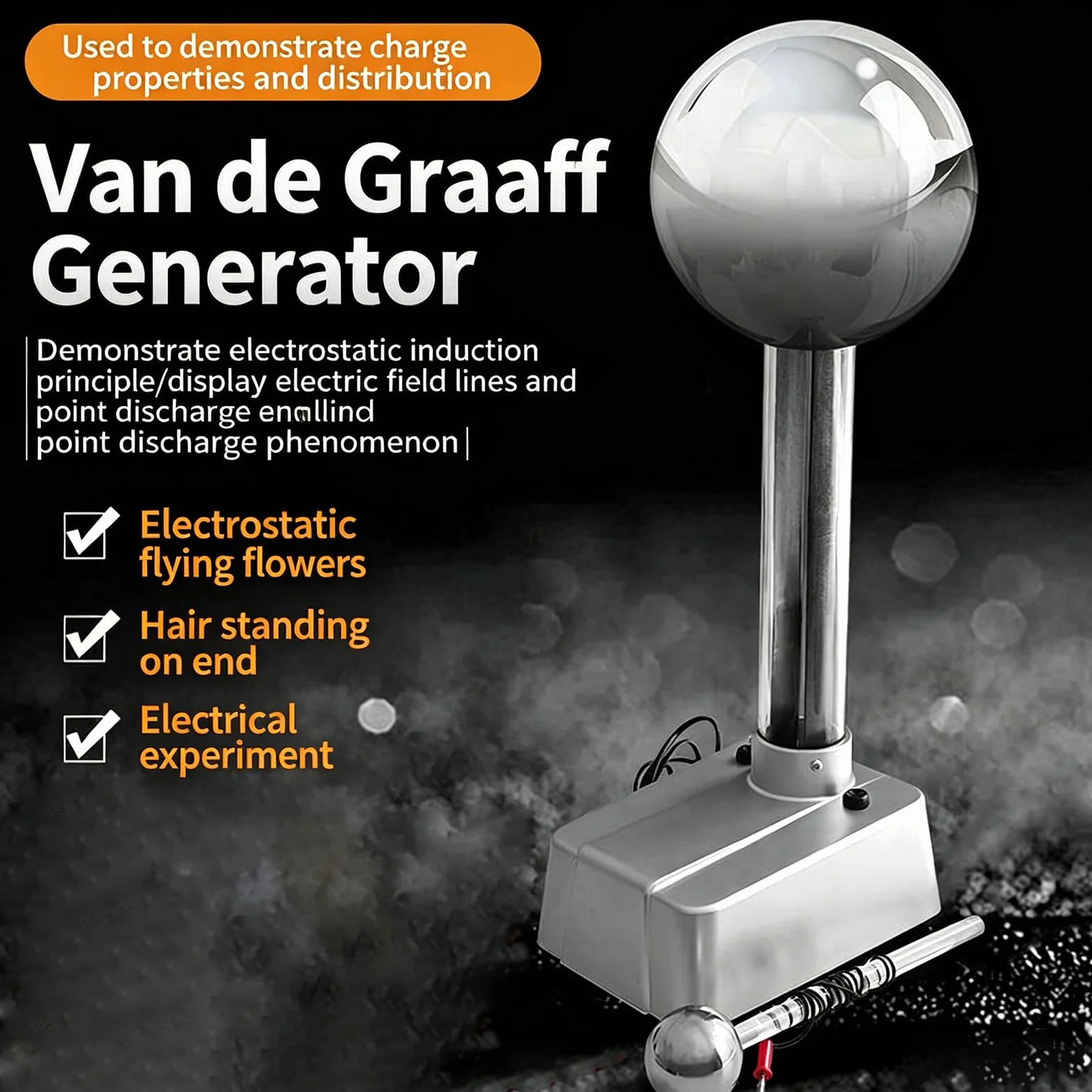 Van De Graaff - Generador para experimentos de electricidad estática, equipo de laboratorio físico con varita de descarga para demostraciones de electricidad y magnetismo