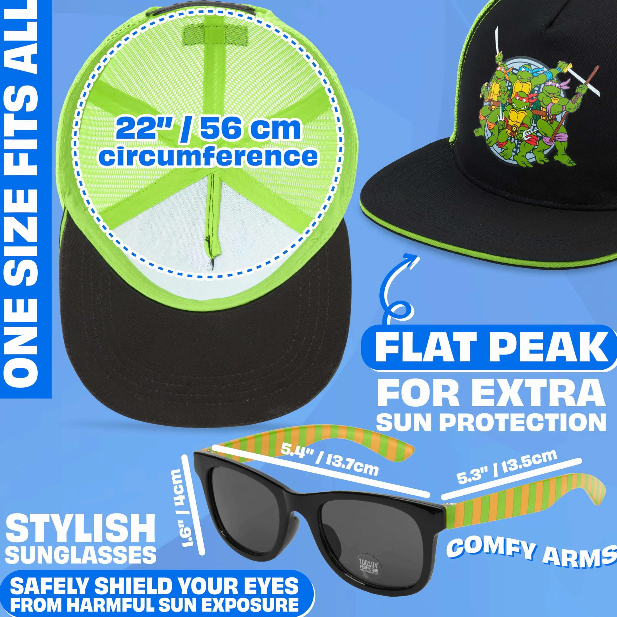 Batman Tortugas Ninja Marvel Avengers Gorra y Gafas de Sol Niño Set, Protección UV