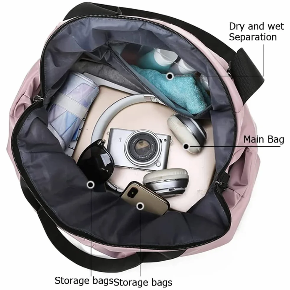 Bolsa Deporte Mujer Pequeña Impermeable con Bolsillo Húmedo, Mochila Gimnasio Viaje, Negro