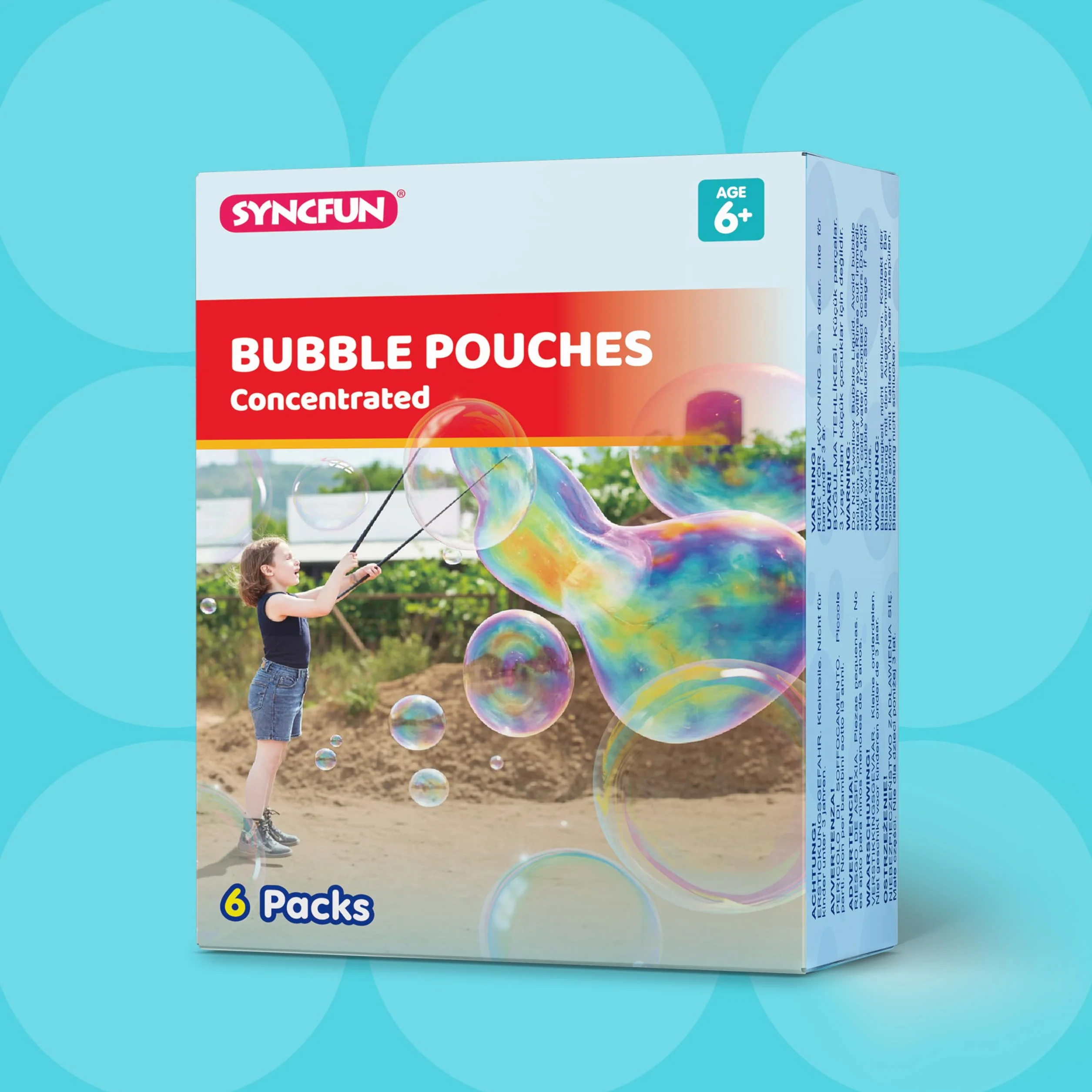 SYNCFUN 6 Paquetes de Solución Concentrada de Burbujas Gigantes (hasta 4,5 Galones), 6 Bolsas de Recambio de Solución para Máquina de Burbujas, Varitas, Soplador, Pascua, Actividad al Aire Libre