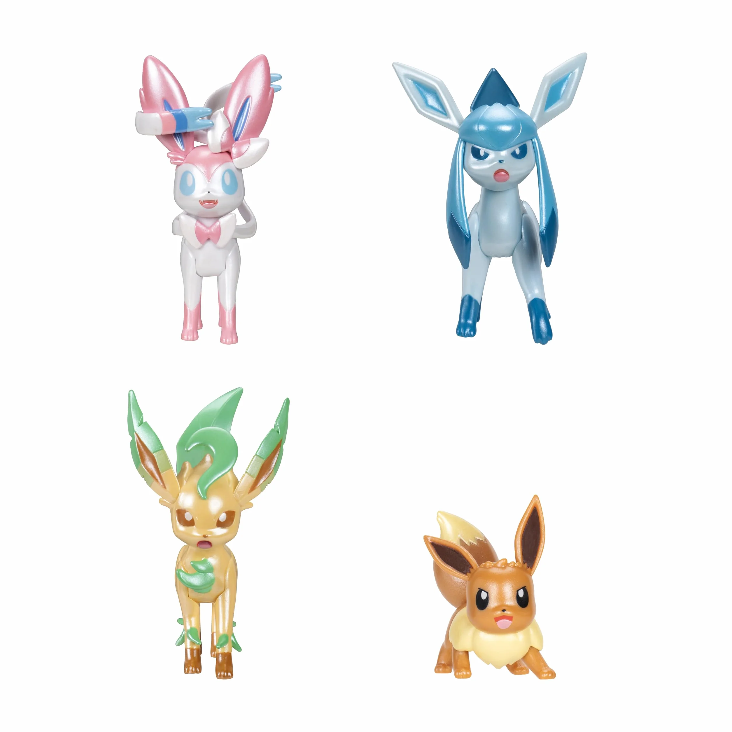 Pokémon Pack evolución Select - Incluye una Figura Eevee de 5 cm, además de Las Figuras de Batalla Leafeon, Glaceon y Sylveon de 7,5 cm, con Acabado Exclusivo