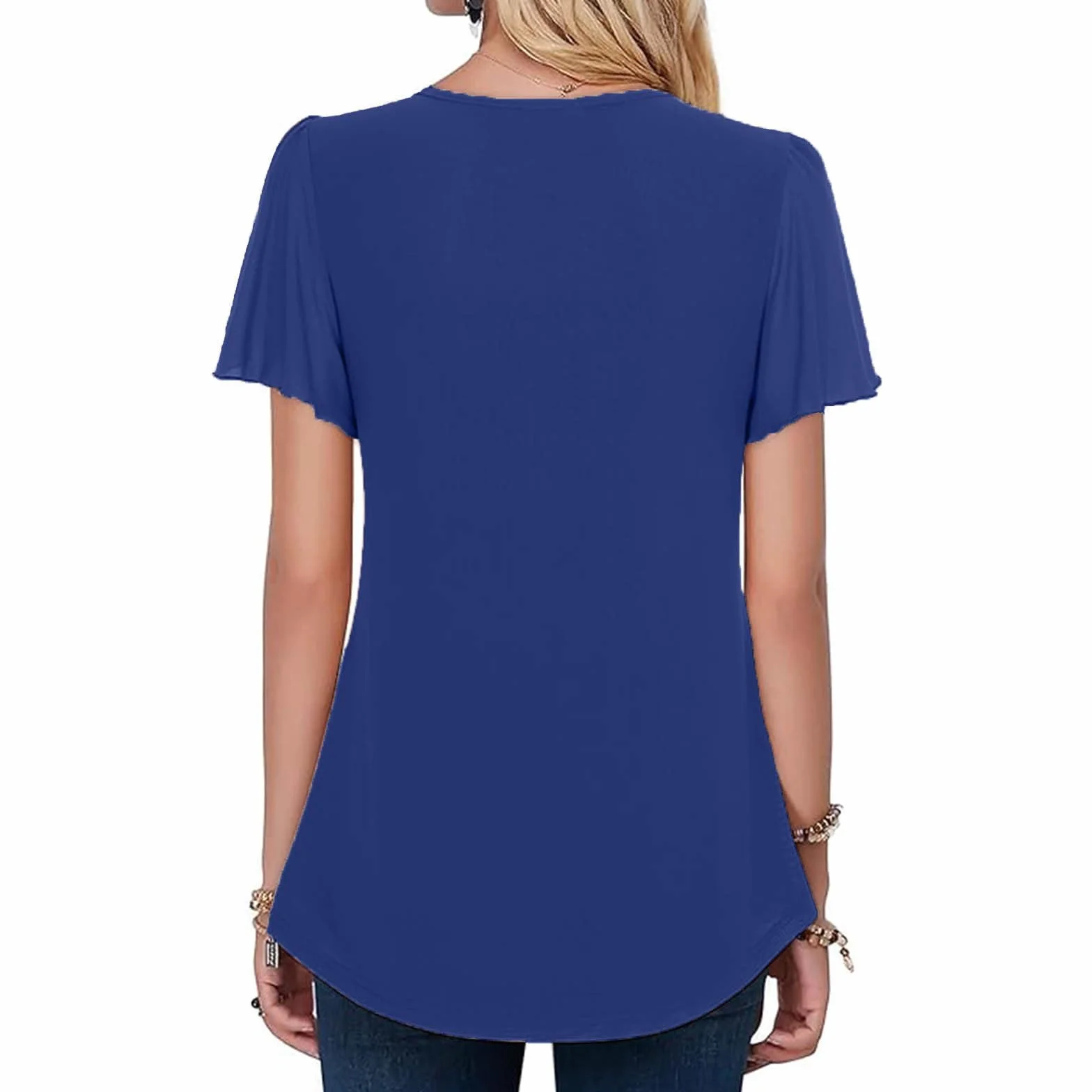 Camiseta Mujer Gasa Manga Corta Cuello en V Color Sólido Elegante Casual Verano Túnica