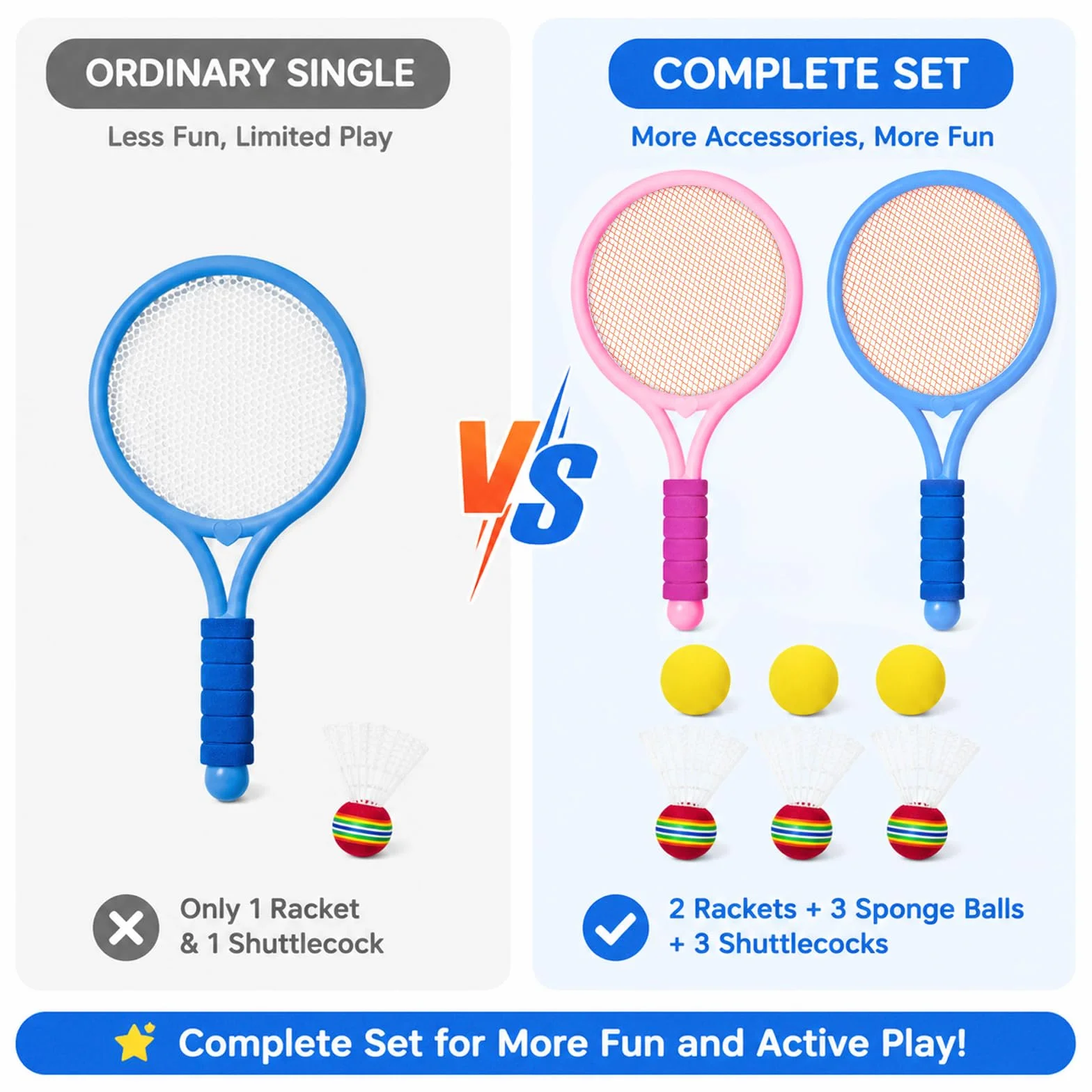 Raqueta Badminton Set 8 Piezas para Niños Ligero con Volantes y Tenis