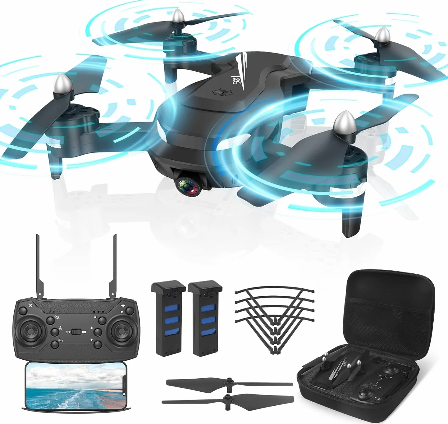 Wipkviey T26 Drone Cámara 1080P HD Quadcopter FPV Vivo 3D Flip 2 Baterías 26 Mins