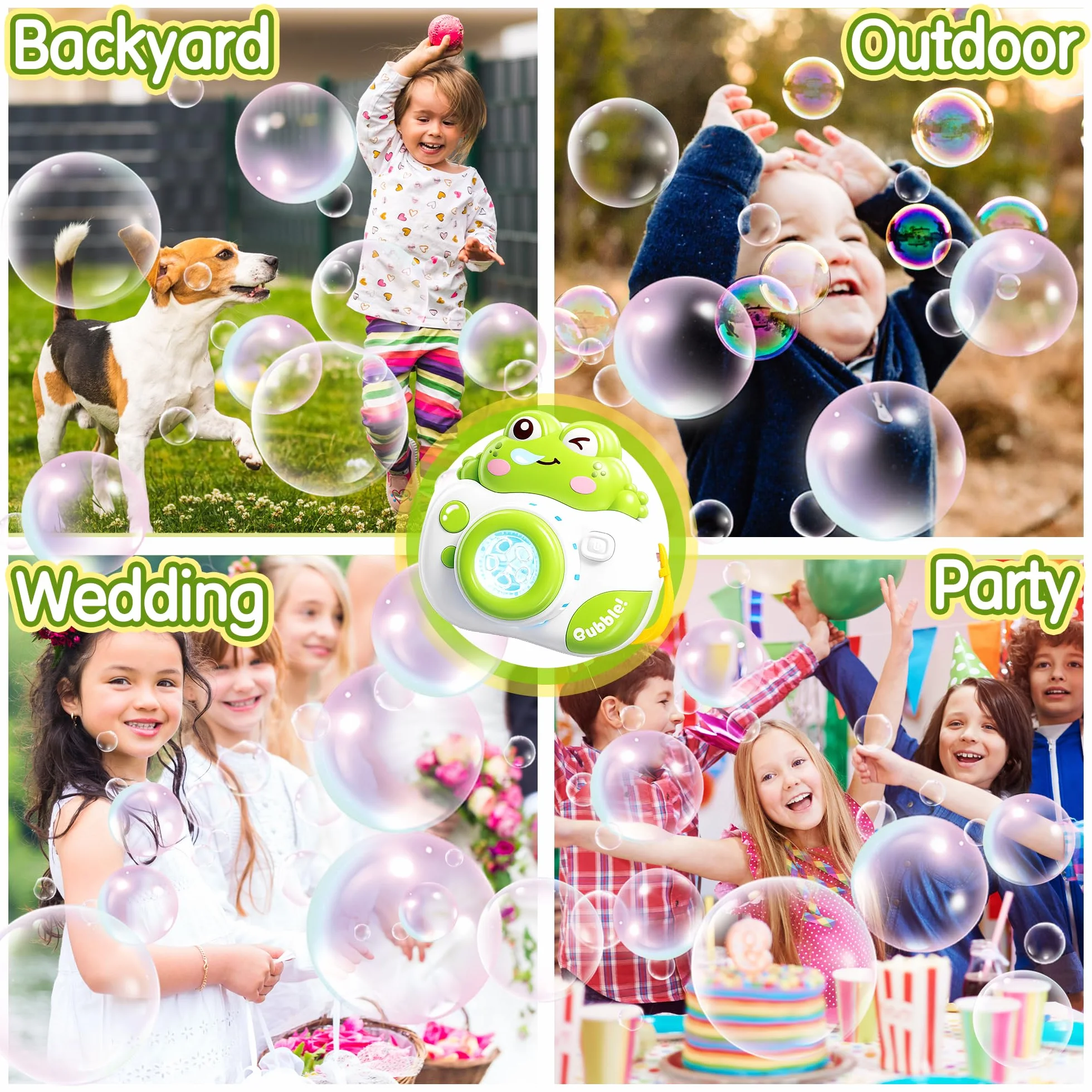 Máquina de Burbujas Rana Cámara, Máquina Automática de Burbuja con Sonido y Luz, Maquina Pompas Jabon con Concentrado de Burbujas, Juguete para 3-8 Años Niños Fiesta Cumpleaños al Aire Libre Regalo