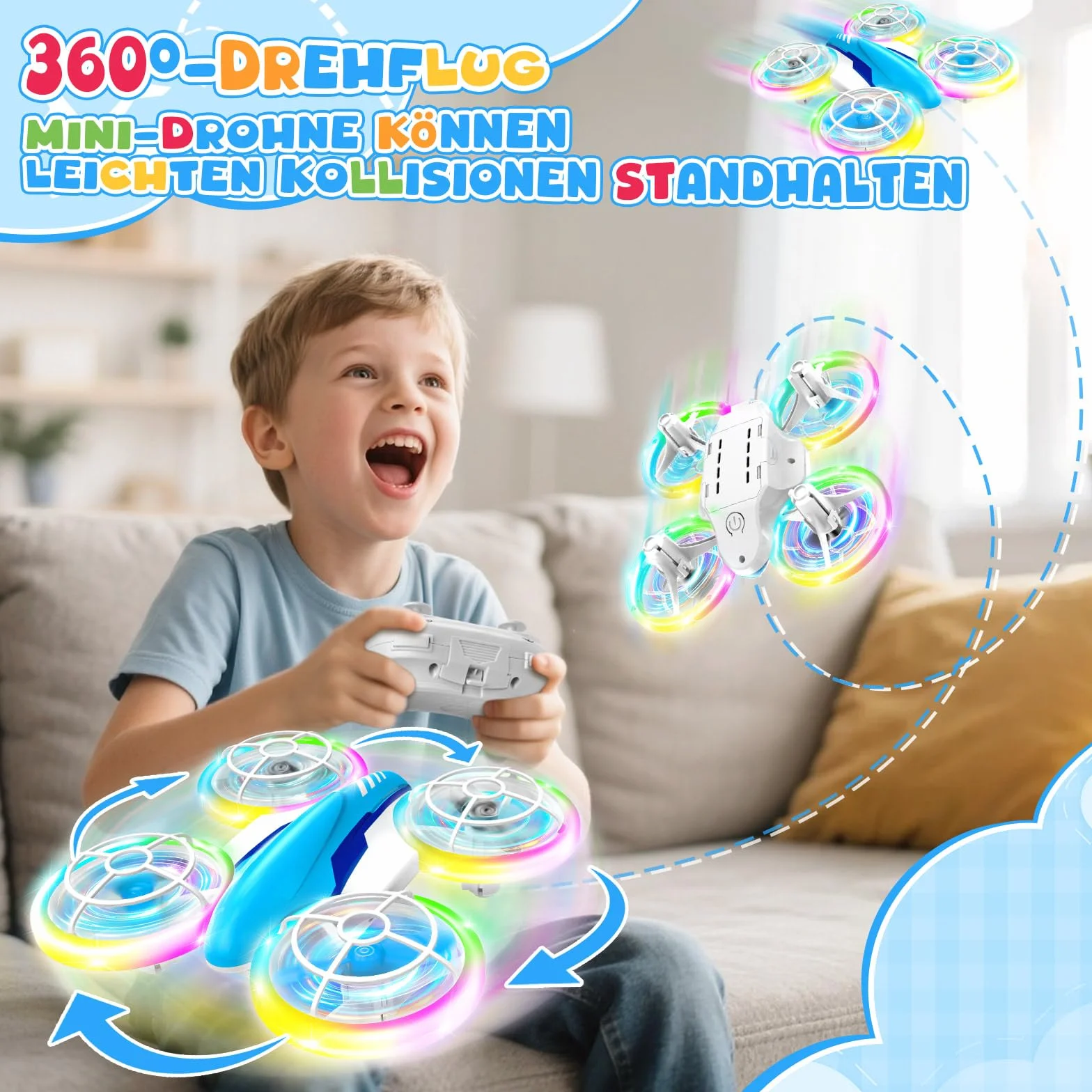 YIKANWEN Dron RC para Niños 6-14 Años con Luces LED, Vuelo 360°