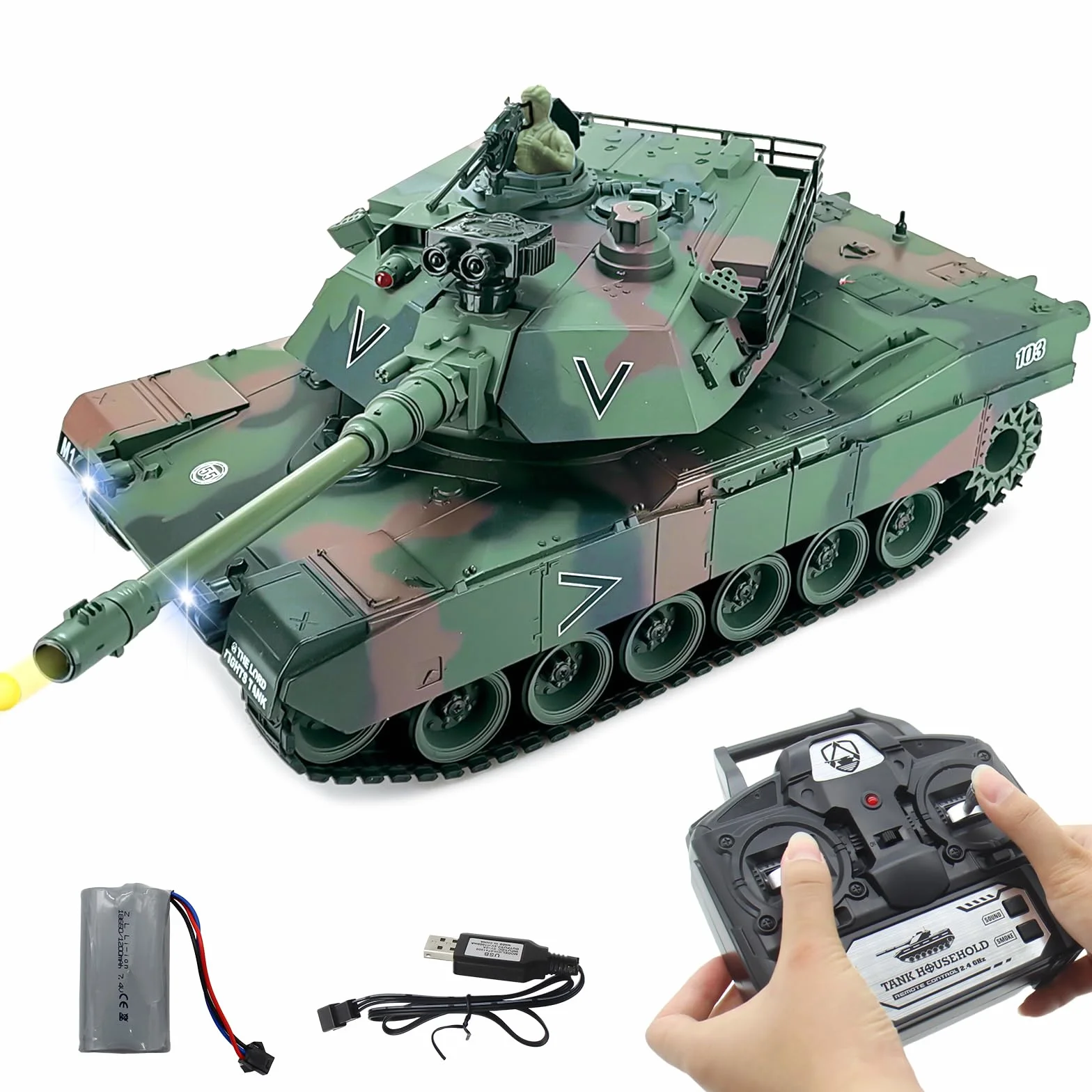 1/18 RC Tanque, M412 Main Main Control Remoto Panzer-Modellspielzeug 15CH Battle Army Tank Licht Humo Sound,Militares RC Vehículo para adultos y niños que dispara BBS y bombas de agua