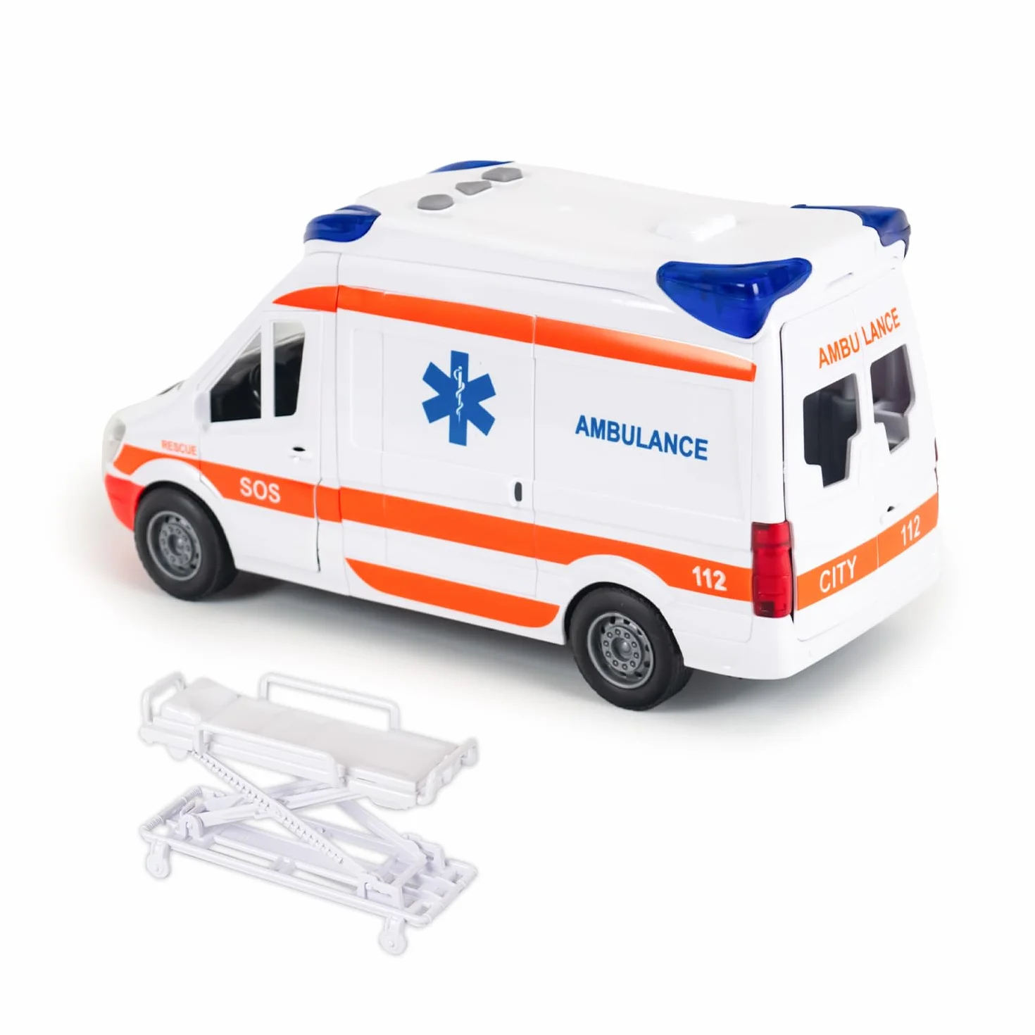 CELMAN Coche de Juguete médico Responder, camioneta de Rescate con Camilla, portón Trasero para Abrir, luz y Sonido, Gran Coche de Juguete Ambulancia para niños a Partir de 3, 4, 5, 6, 7, 8 años
