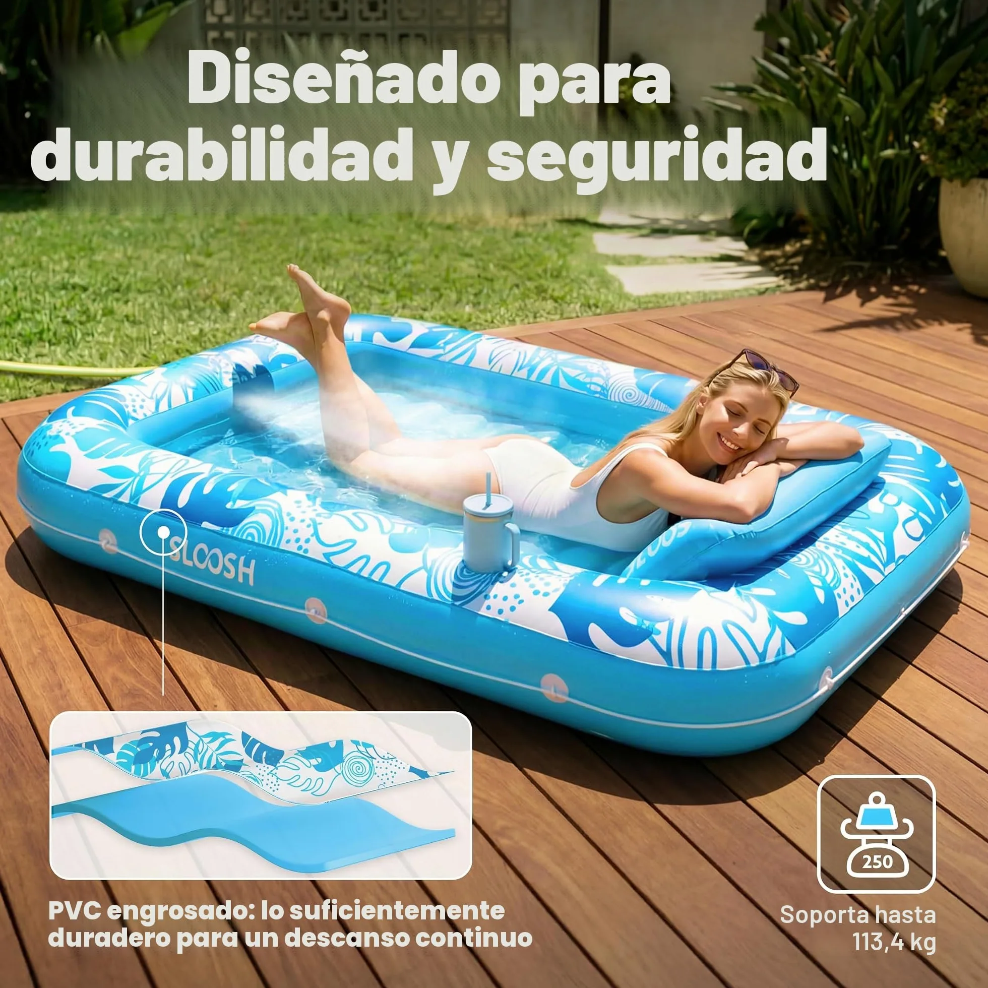 Flotador inflable de piscina de bronceado Sloosh, balsa de bronceado para adultos, flotador de piscina, balsa para tomar el sol, tumbona de bronceado inflable para piscina, cama de bronceado para