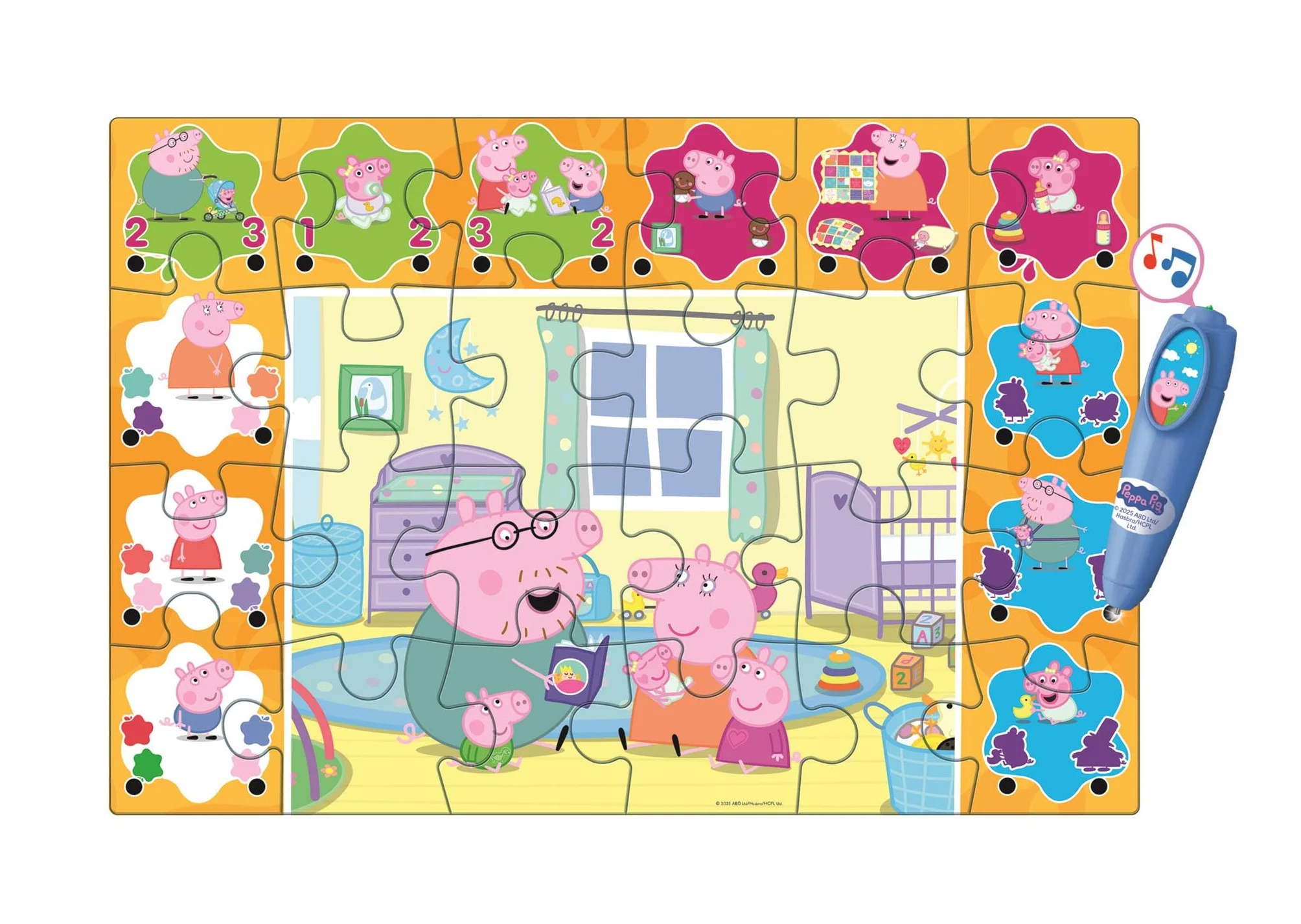 Clementoni - Puzzle Interactivo de Peppa Pig para Suelo- 24 Piezas, Pen Interativa, Desarrollo Autonomía y Concentración, 3+ Años, 62x42 cm, 16688