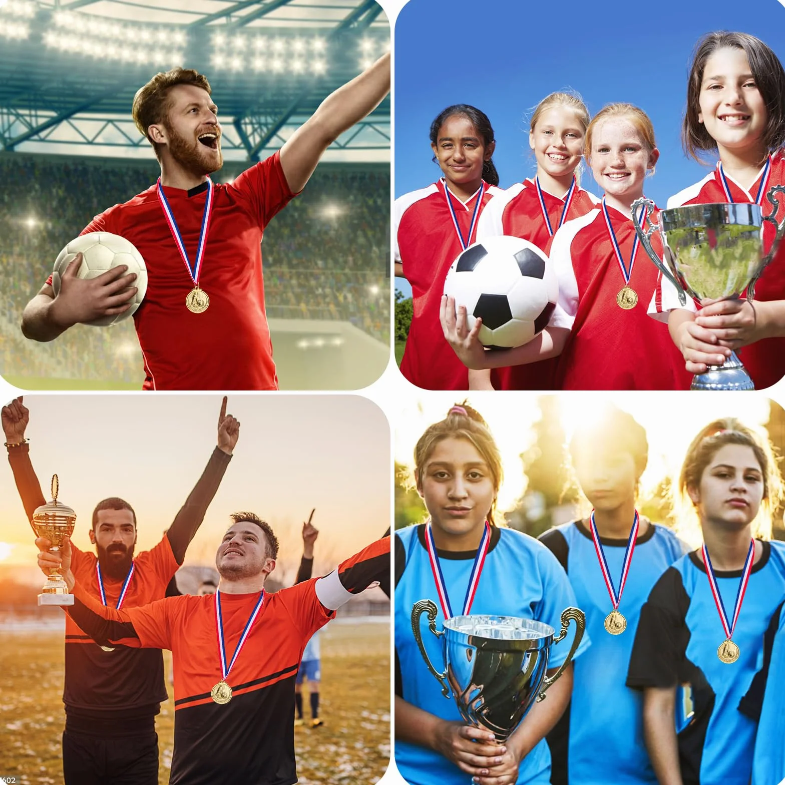 GeeRic 12 Piezas Medallas Niños Metal Futbol con Cintas Dorado Estilo Olímpico