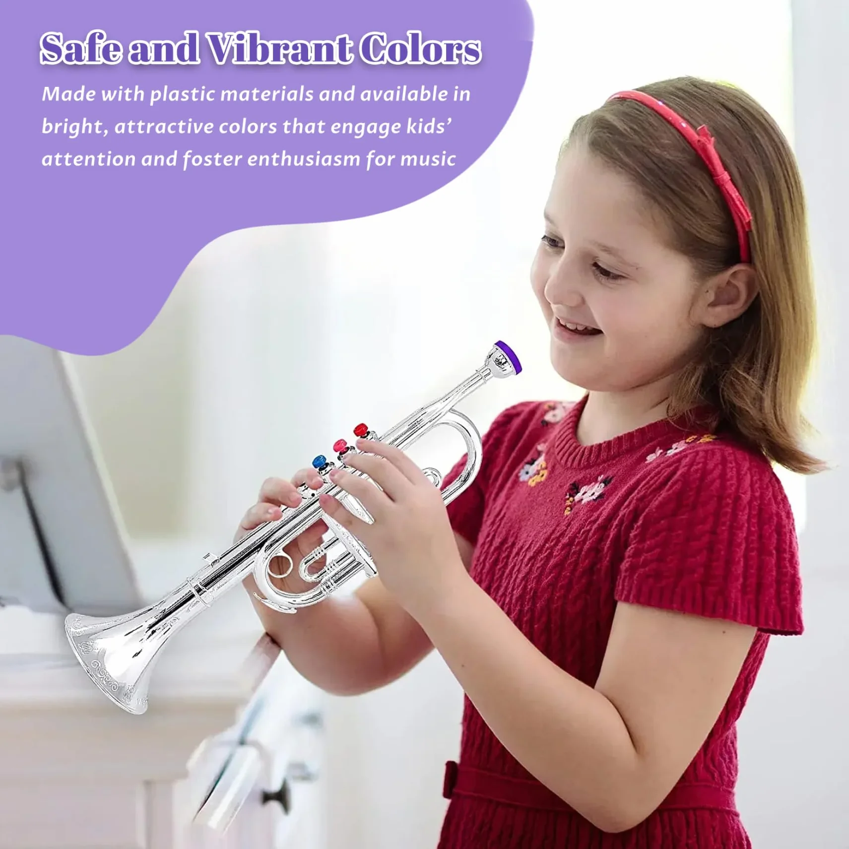 Trompeta de Juguete con 4 Teclas, Trompeta de plástico, Instrumentos Musicales educativos para niñas, niños, Principiantes