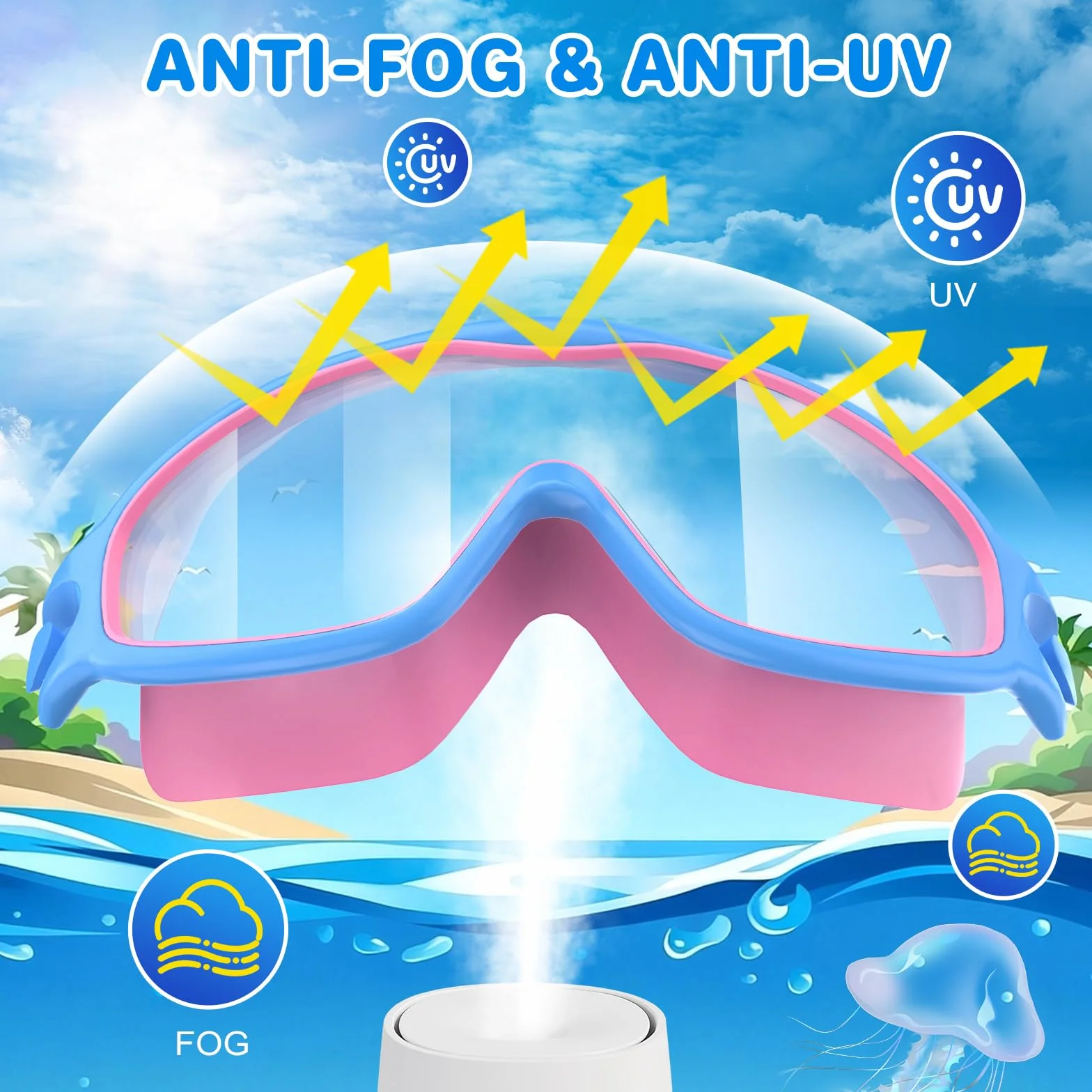 SHINER Gafas natación niño 3-15 años antivaho impermeables máscara buceo panorámica 180° piscina niños