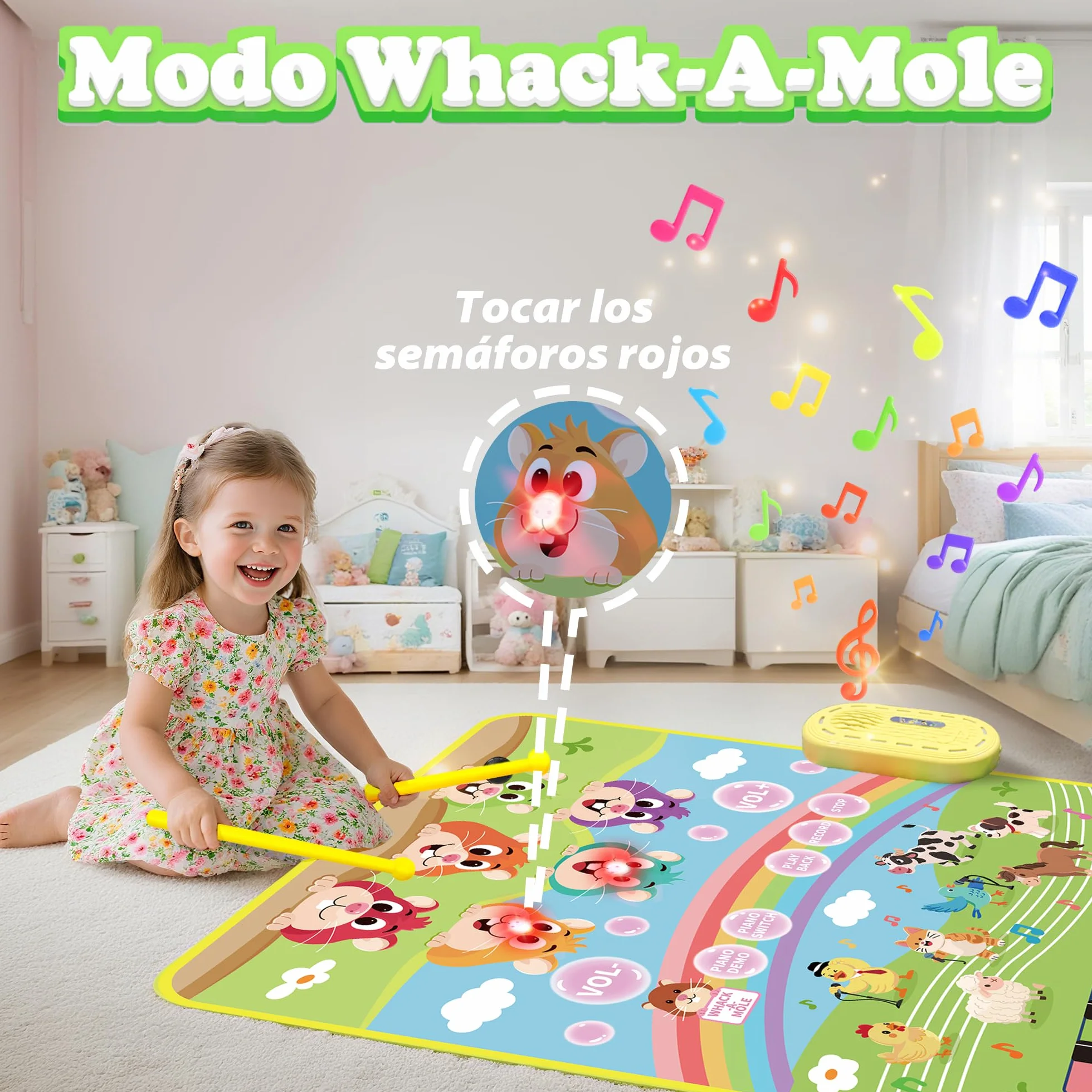 MOMUSE Alfombra Musical Golpea-al-Topo, Regalo Bebé 1 2 3 Años, 3 en 1 Piano Bebé Juguetes Sensoriales de Aprendizaje Educativo Temprano Montessori, Regalos de Cumpleaños para Niños Niñas 3 4 5 Años