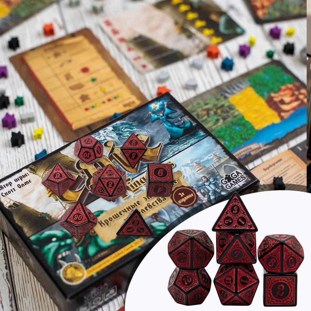 7 Piezas Dados Poliédricos 20 Caras de Rol - Juego de Dados de Colores Con Bolsas para DND RPG MTG (Rojo)