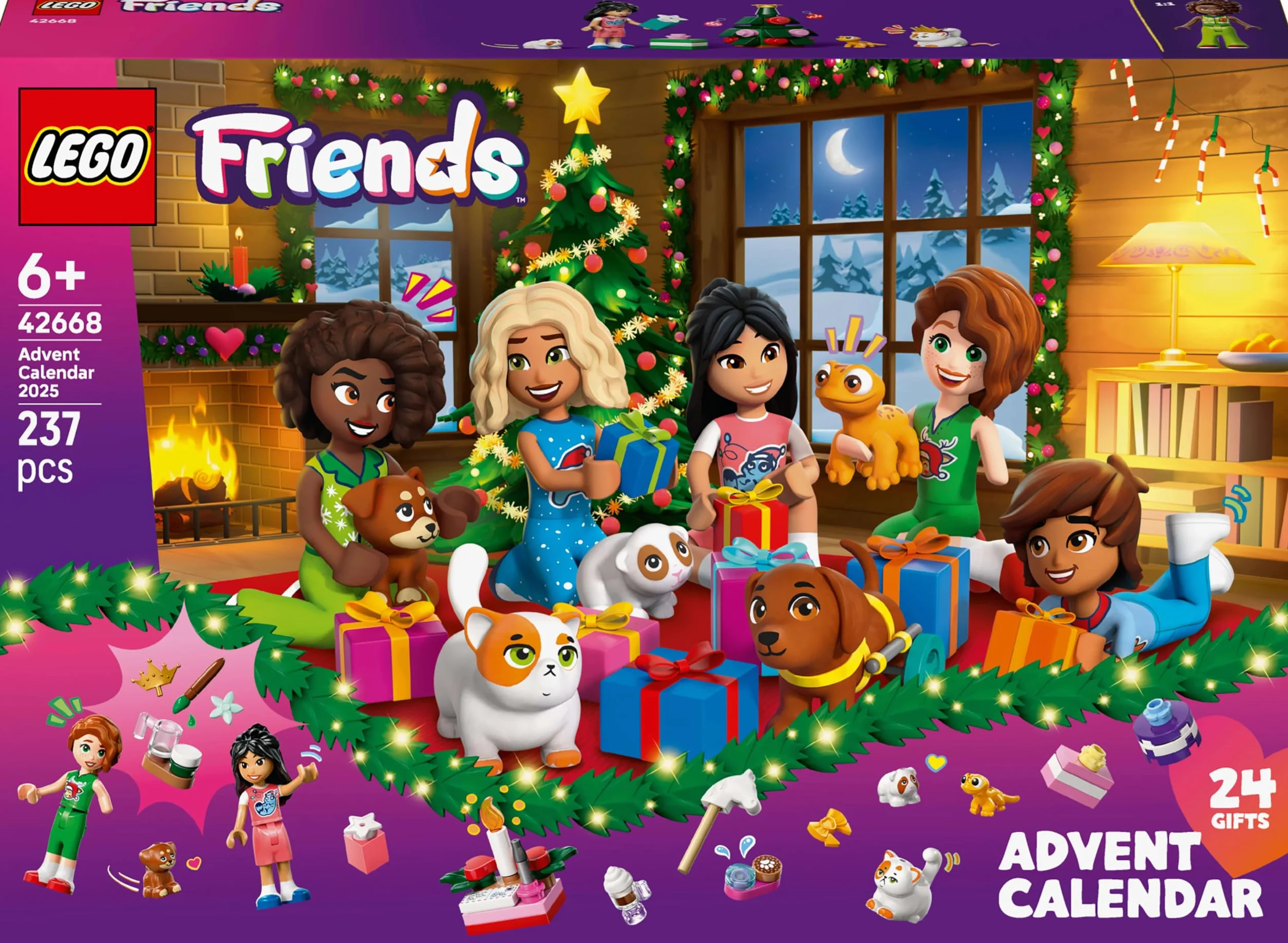 LEGO Friends Calendario de Adviento 2025 para Niñas de 6+ Años - Juguete para la Cuenta Atrás de Navidad con 24 Sorpresas Inc. 5 Mini Muñecas, 5 Figuras de Animales y Accesorios Adorables 42668