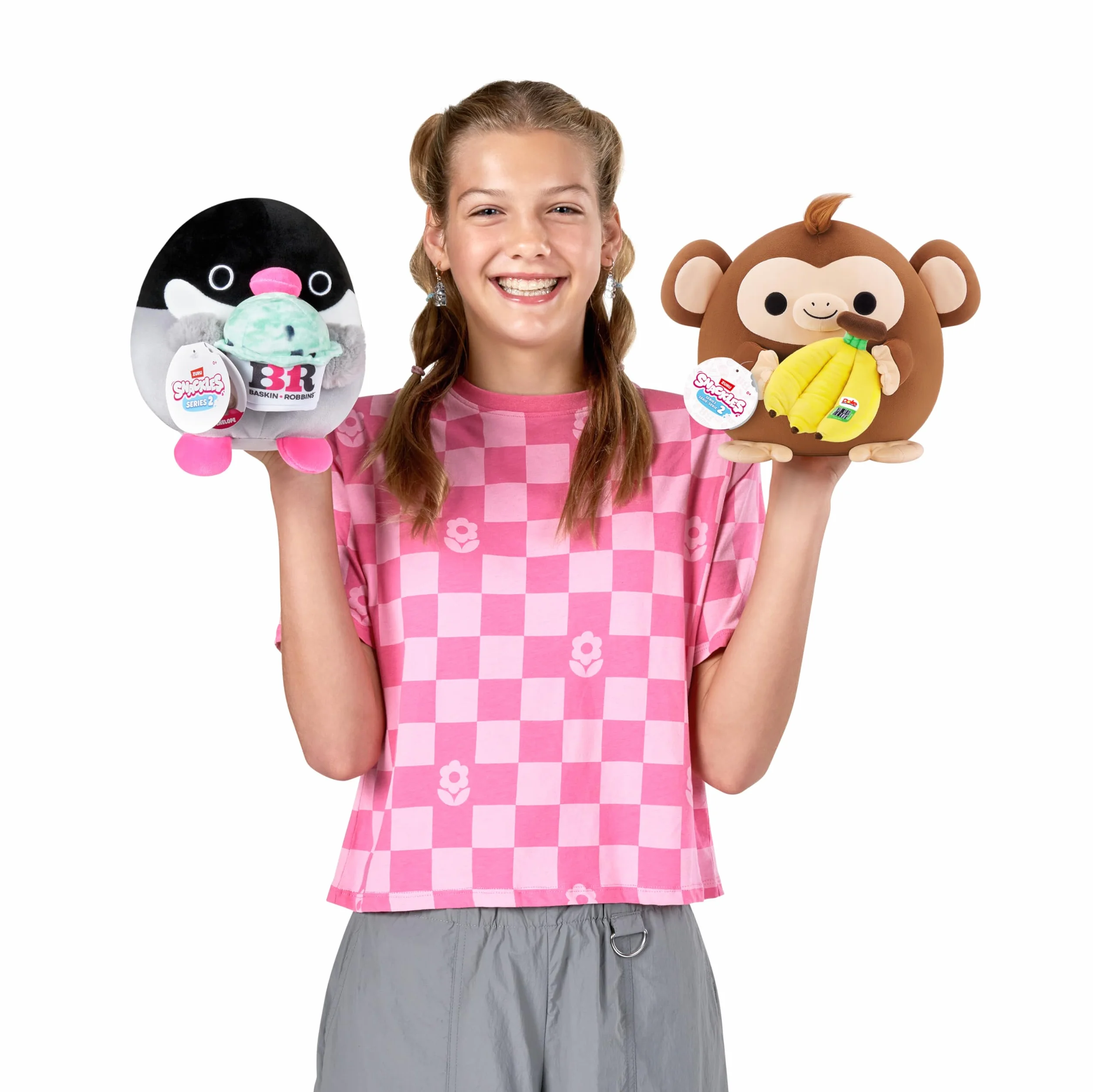 Snackles Serie 2 de 20 cm Snackle de ZURU muñeco blandito y achuchable de Peluche 20 cm con Accesorio de Snack de Marca, Penguin (Baskin Robbin), Regalos Dia de La Madre