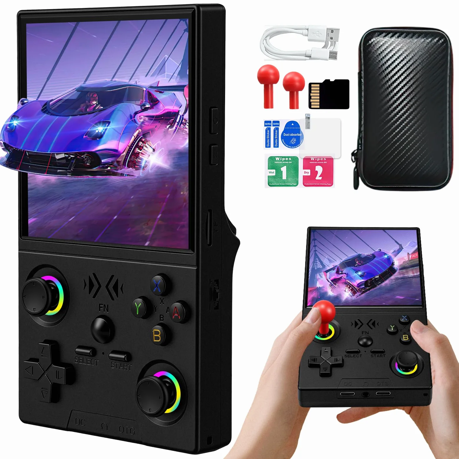 XF40V - Consola de juegos retro de mano, consola de juegos retro con pantalla IPS de 4.0 pulgadas, sistema Linux integrado de 64 G, tarjeta TF de 64 G, sistema Linux de código abierto, precargados más