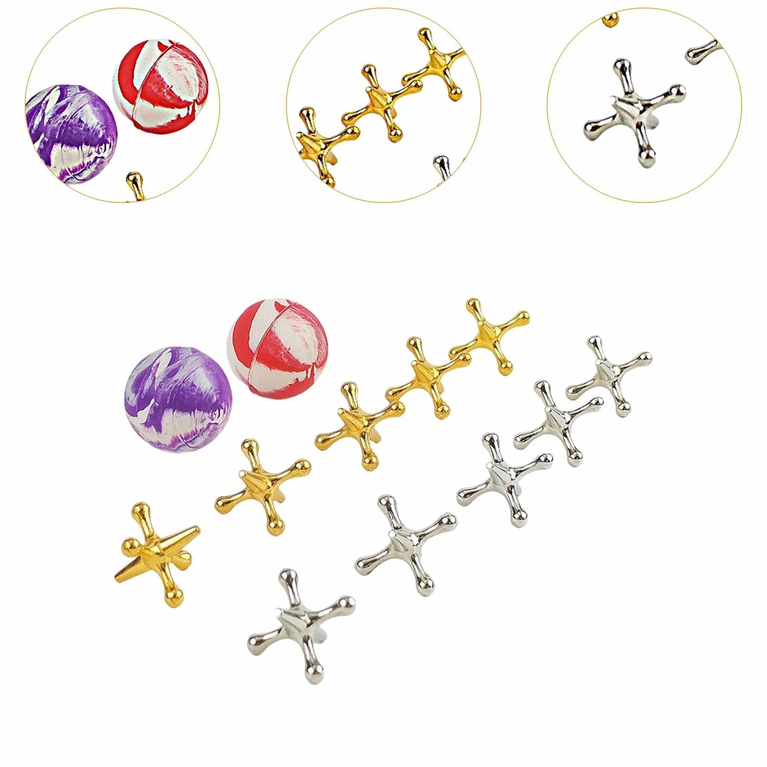 Colcolo Jacks Juego de Mesa Metal, Retro, Jacks y Bouncy Ball Set Old School Jax Juego para favores y Family Game Night