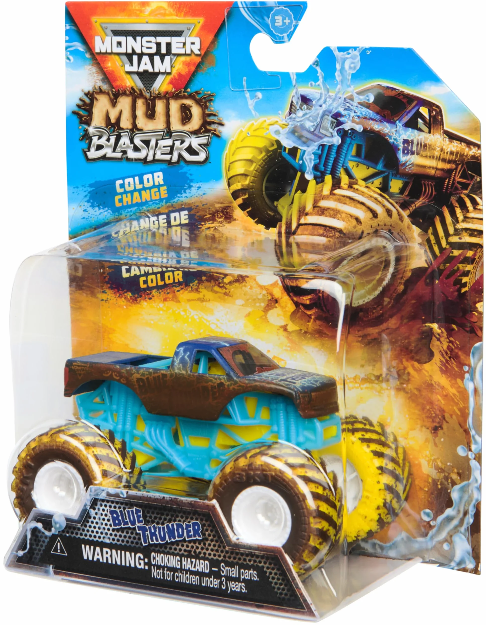Monster Jam - Coche Monster Truck MUD Blasters DE Metal Escala 1:64, Cambia DE Color - Modelo Aleatorio - Camiones de Juguetes para Niños - Juguetes Niños 3 años +