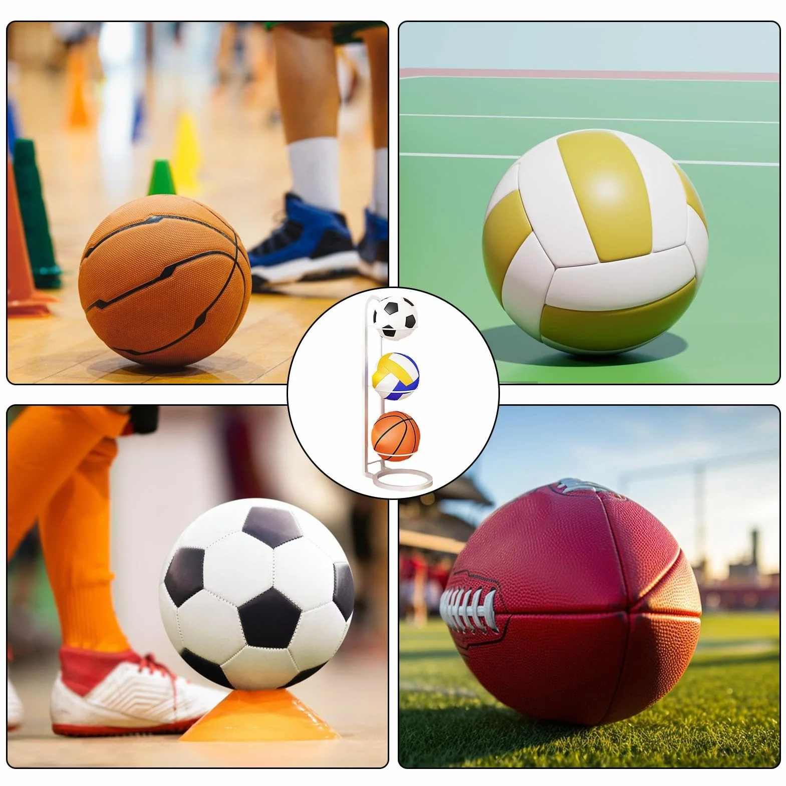 Estante Almacenaje Vertical Para Balones De Fútbol Baloncesto Rugby Hierro Fundido Multicapa